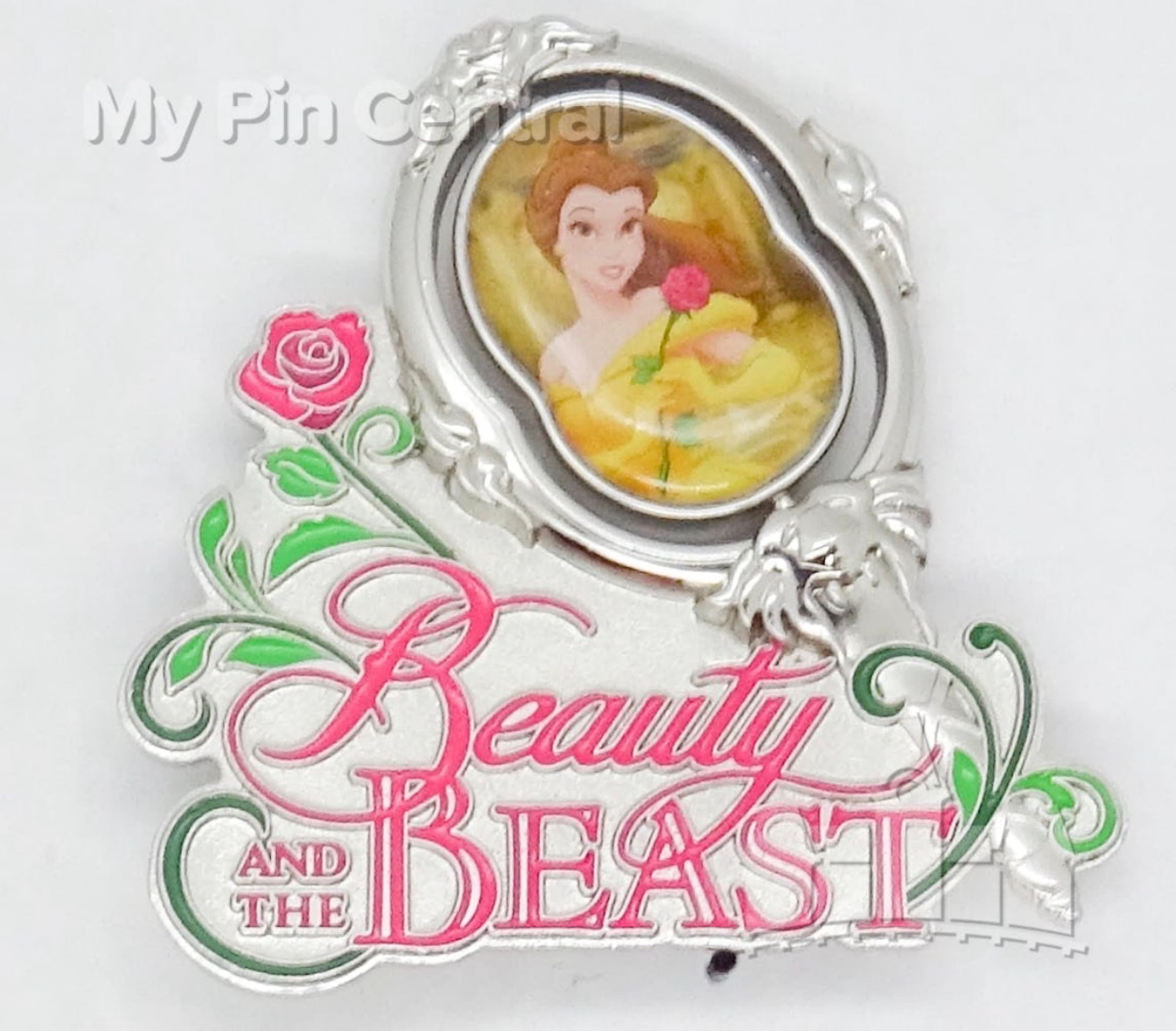 Belle and Rose in Ornate Frame Beauty and the Beast Pin front