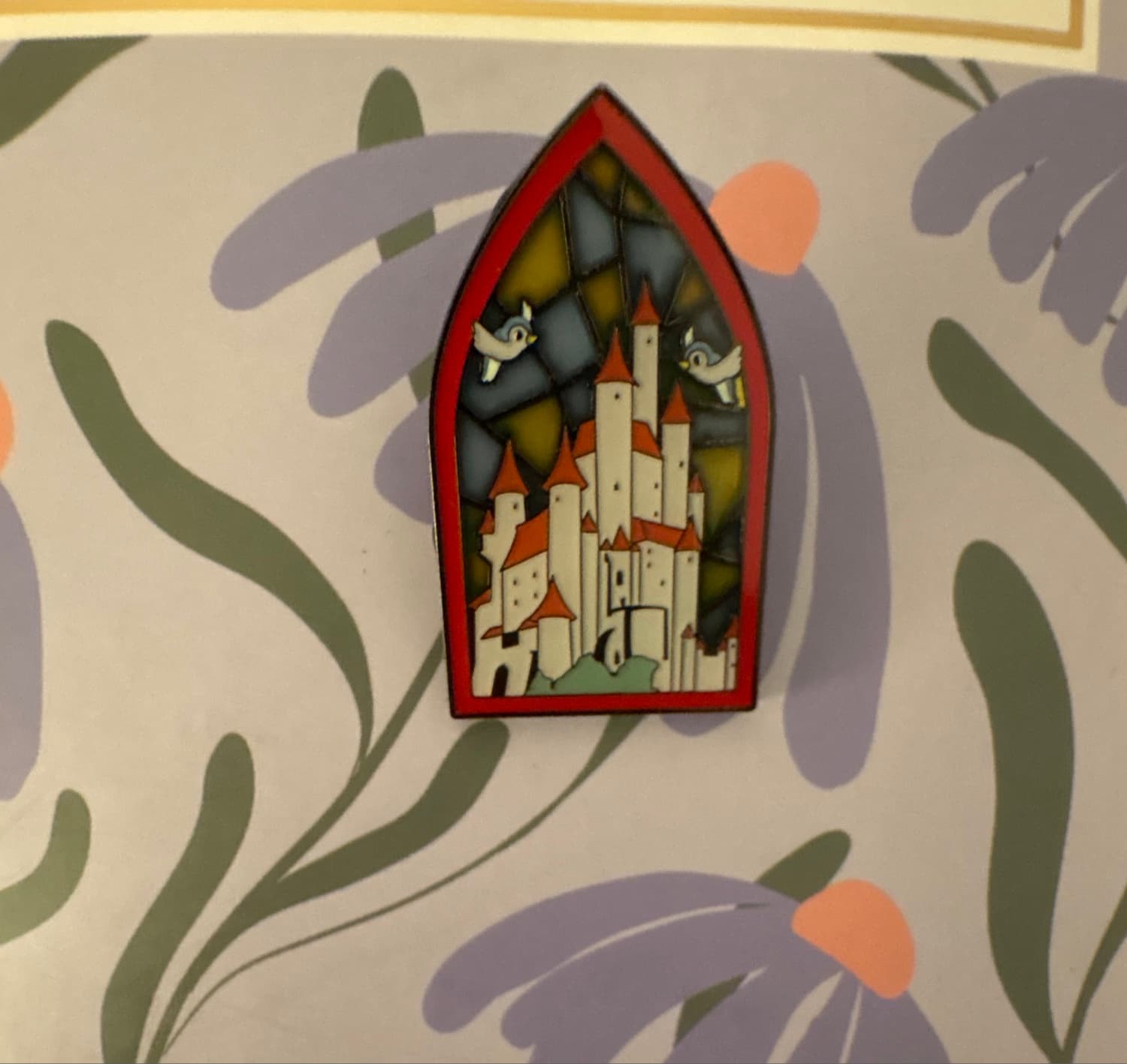 Loungefly Disney Snow White Castle Stained Glass with Two Birds Pin front