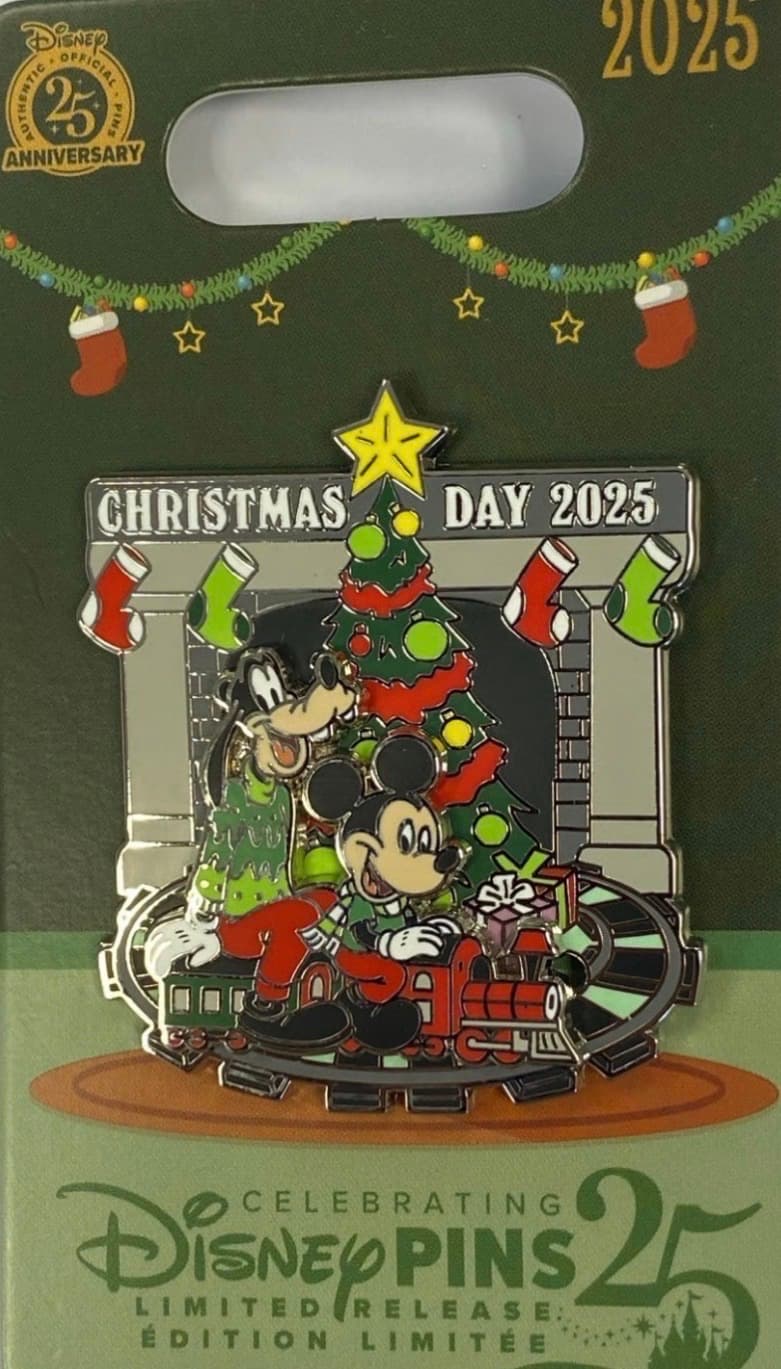 Mickey Mouse and Goofy Christmas Day 2025 Slider Pin front