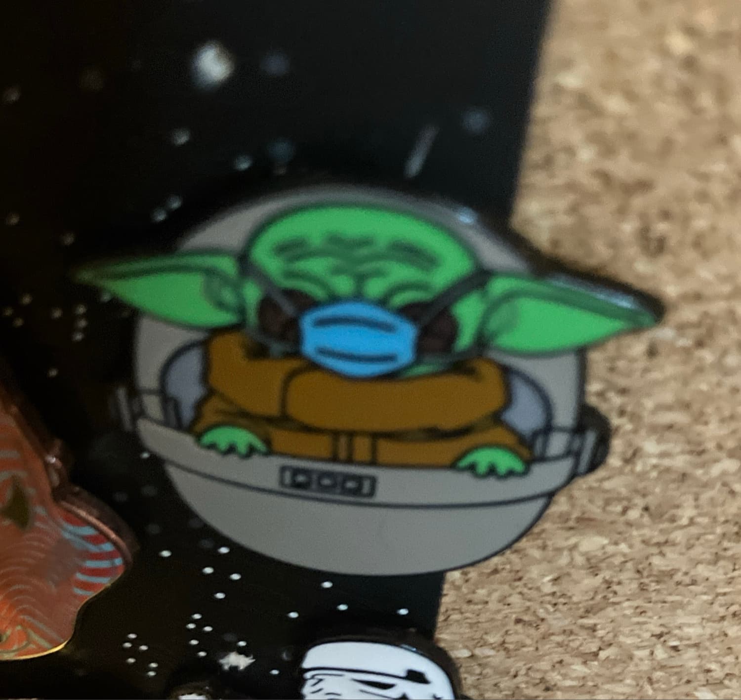 Grogu (Baby Yoda) in Hover Pram with Face Mask front