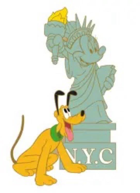 Pluto and Minnie as statue of liberty front