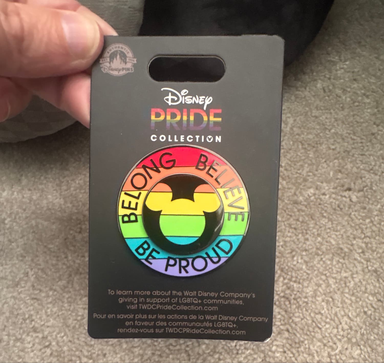 Mickey Mouse Icon Belong Believe Be Proud Rainbow Pride Pin front