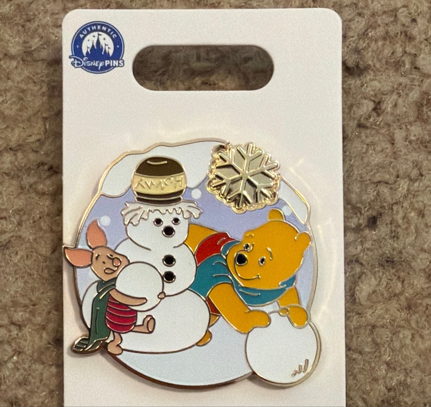 Pooh & Piglet Making Snowman with Snowflake front