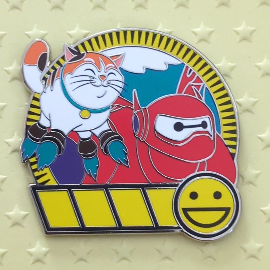 Big Hero 6 Baymax and Mochi Yellow Smiling Emoji Mystery Pin front