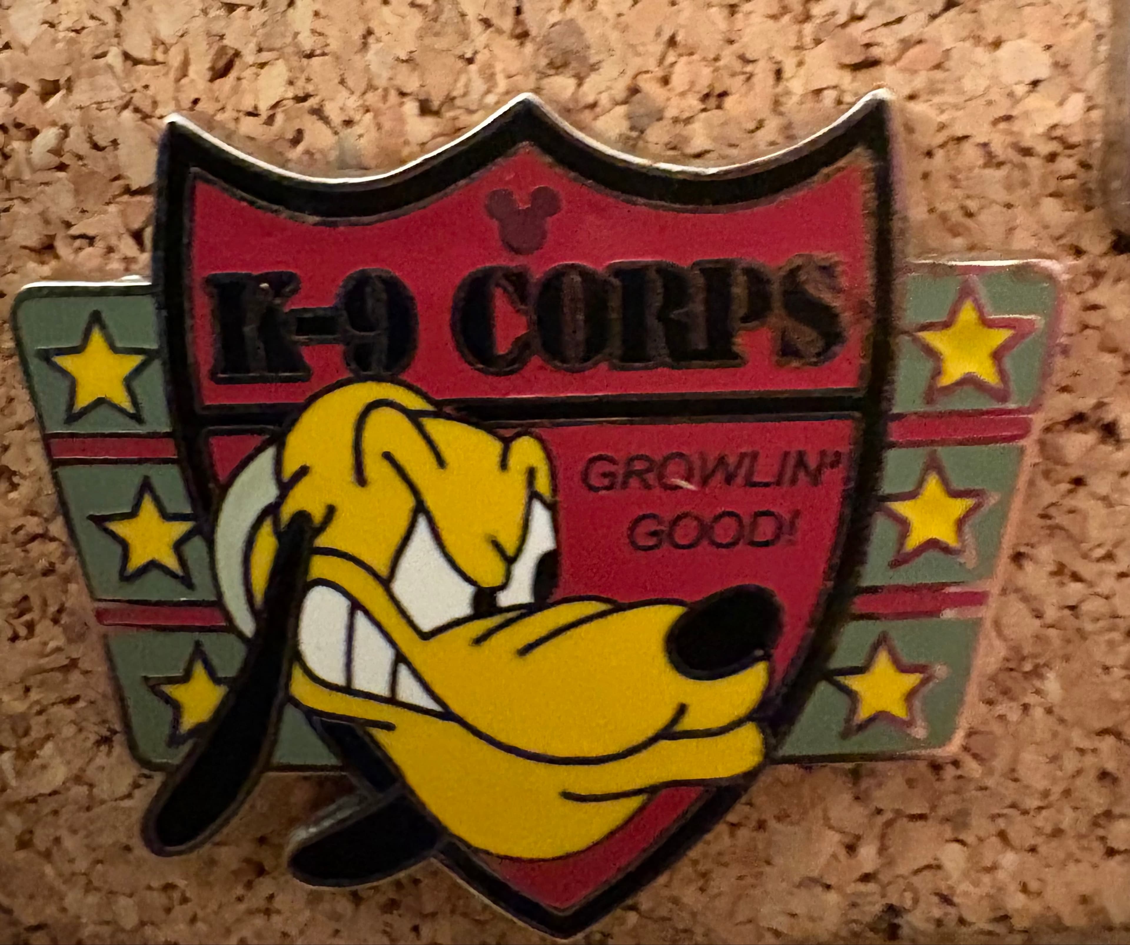 Pluto K-9 Corps Growlin' Good! Armed Forces Shield Pin front
