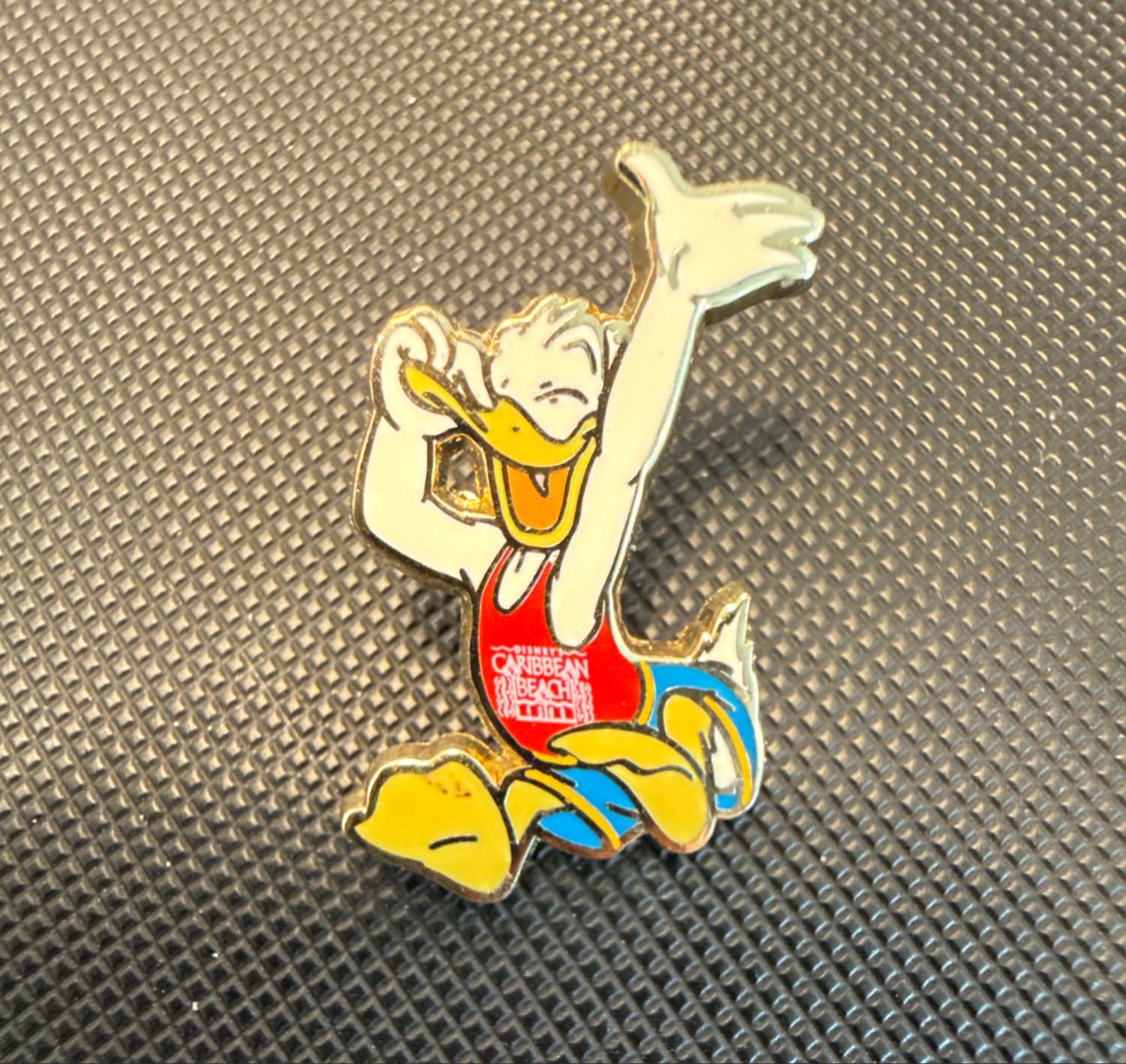 Donald Duck Caribbean Beach Resort Under Construction Jumping into Water Pin front