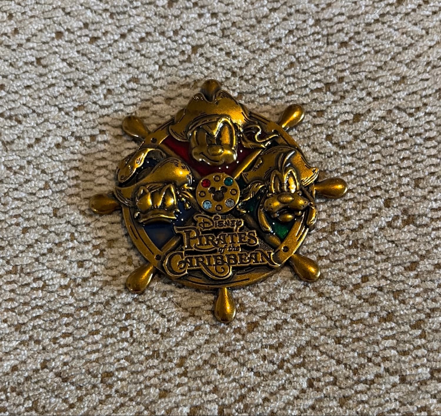 Mickey, Donald, Goofy Pirates of the Caribbean Ship Wheel Pin front