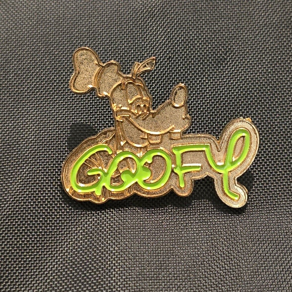 Goofy Signature Series Gold Green Name Pin front