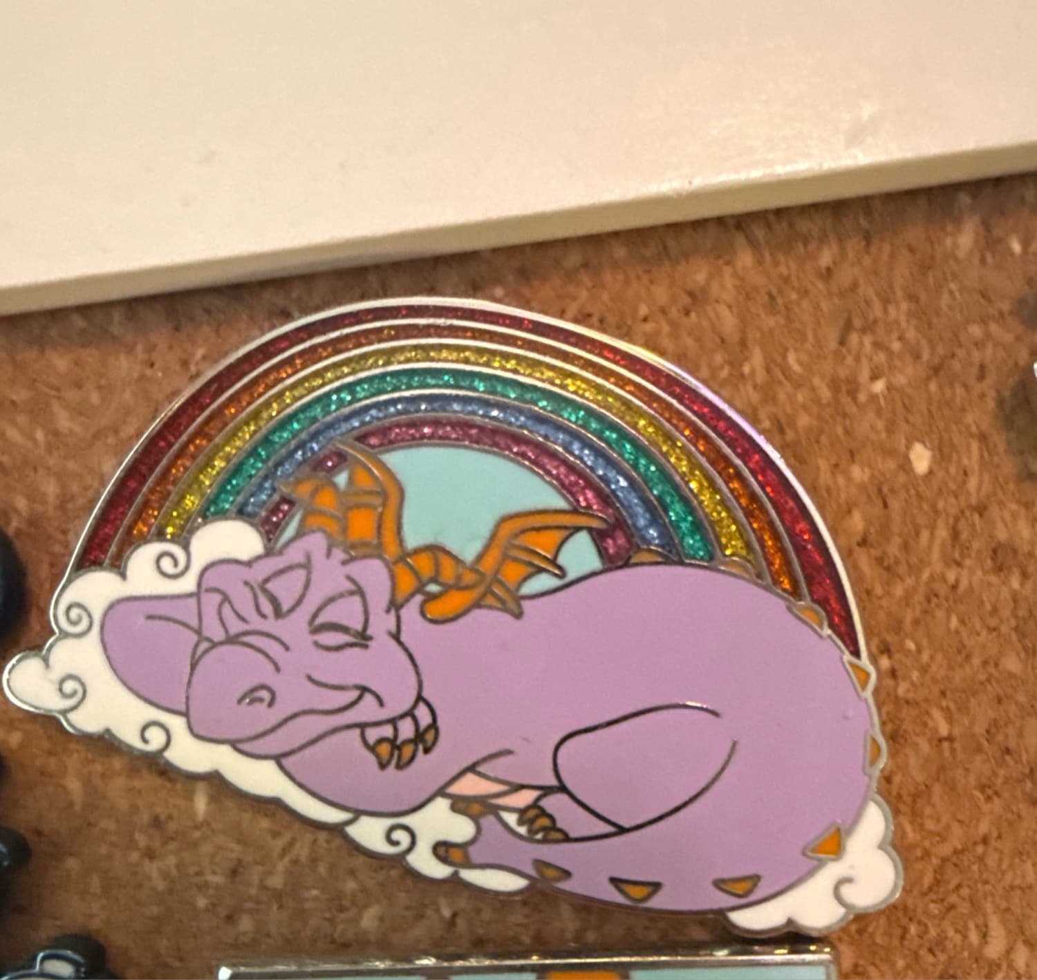 Figment Sleeping with Rainbow Pin front