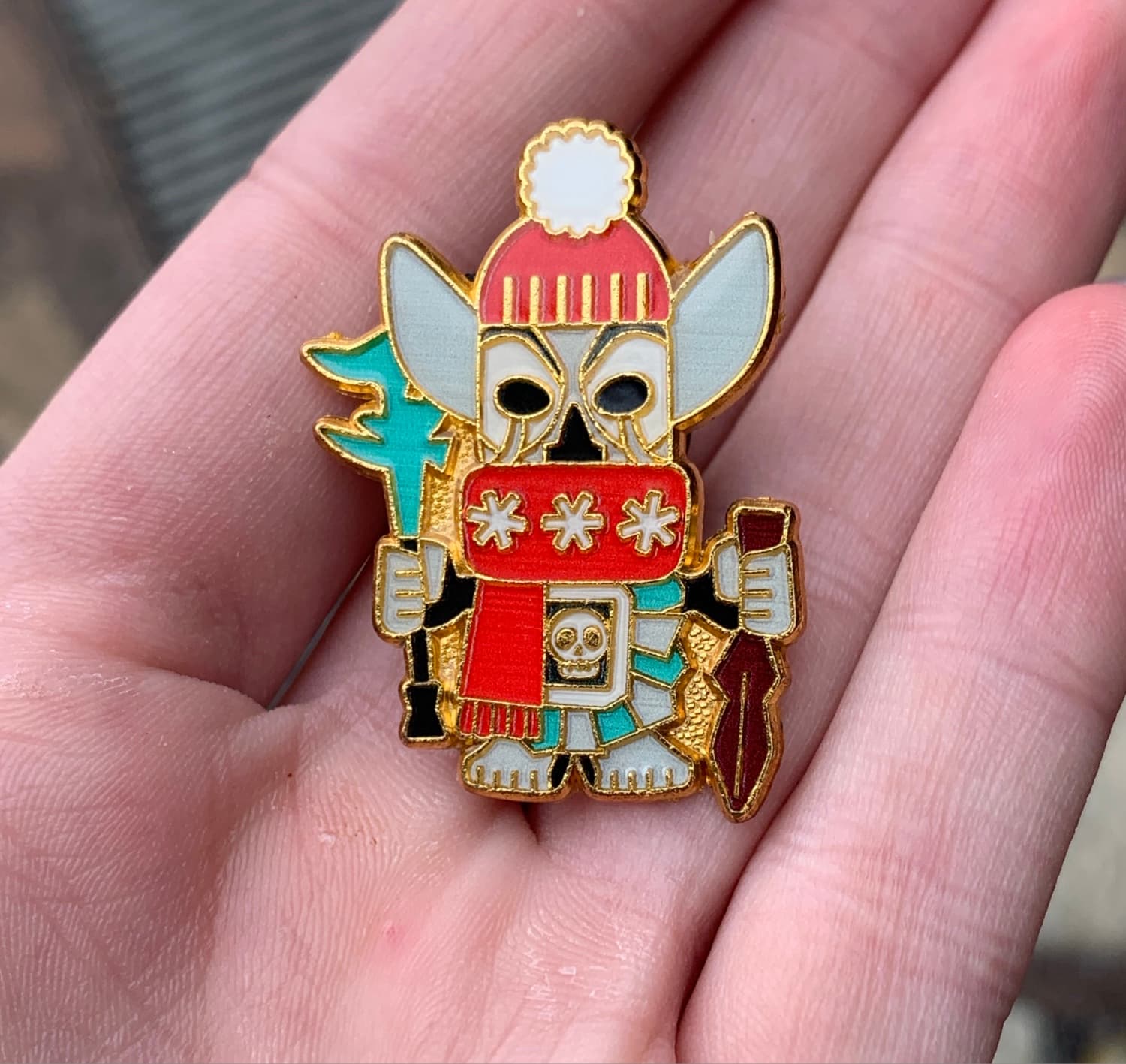 Stylized Skeletal Winter Warrior Pin front