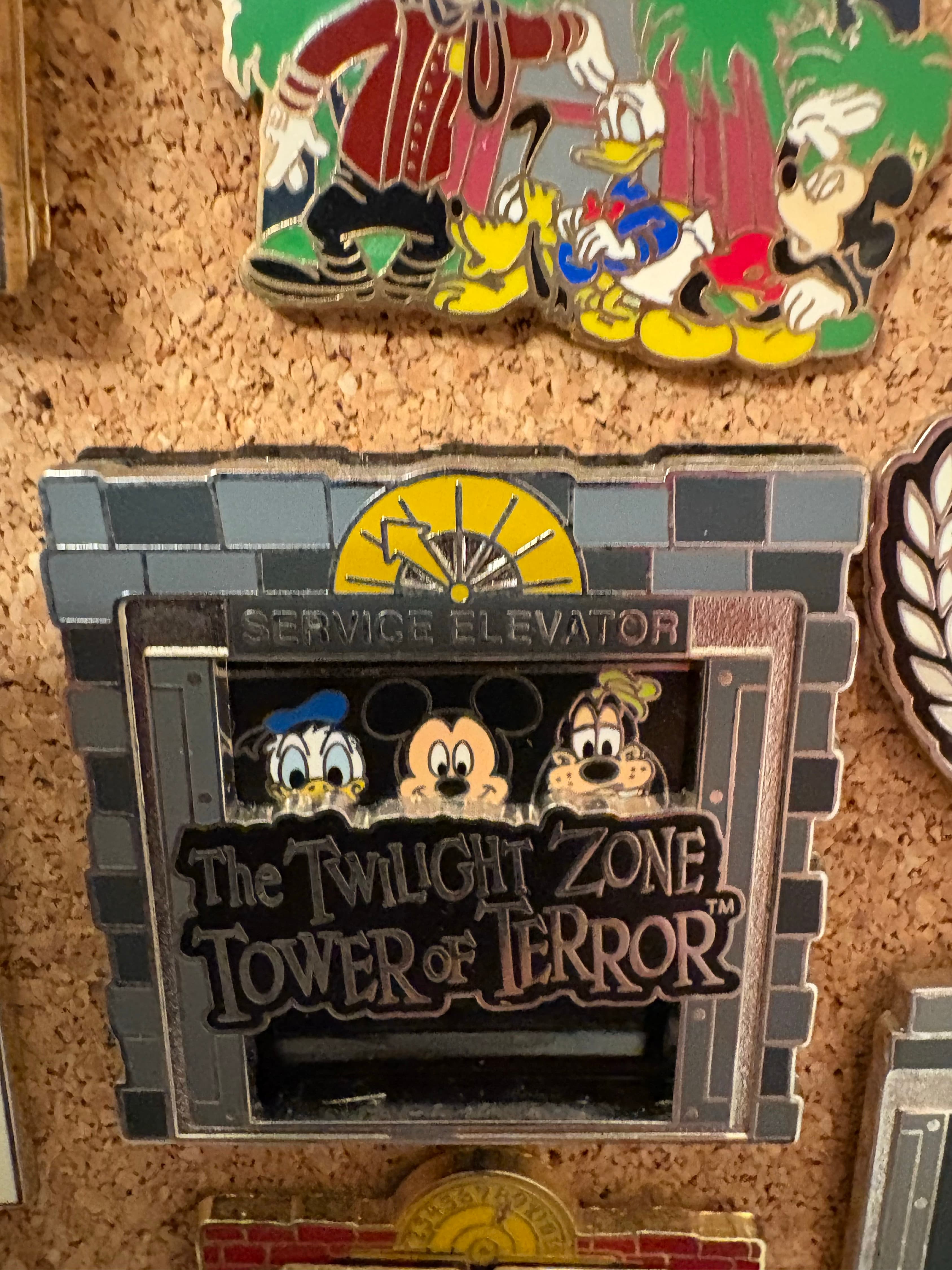 Disney Tower Of Terror Service Elevator Mickey & Donald Goofy Slider 3D Pin front