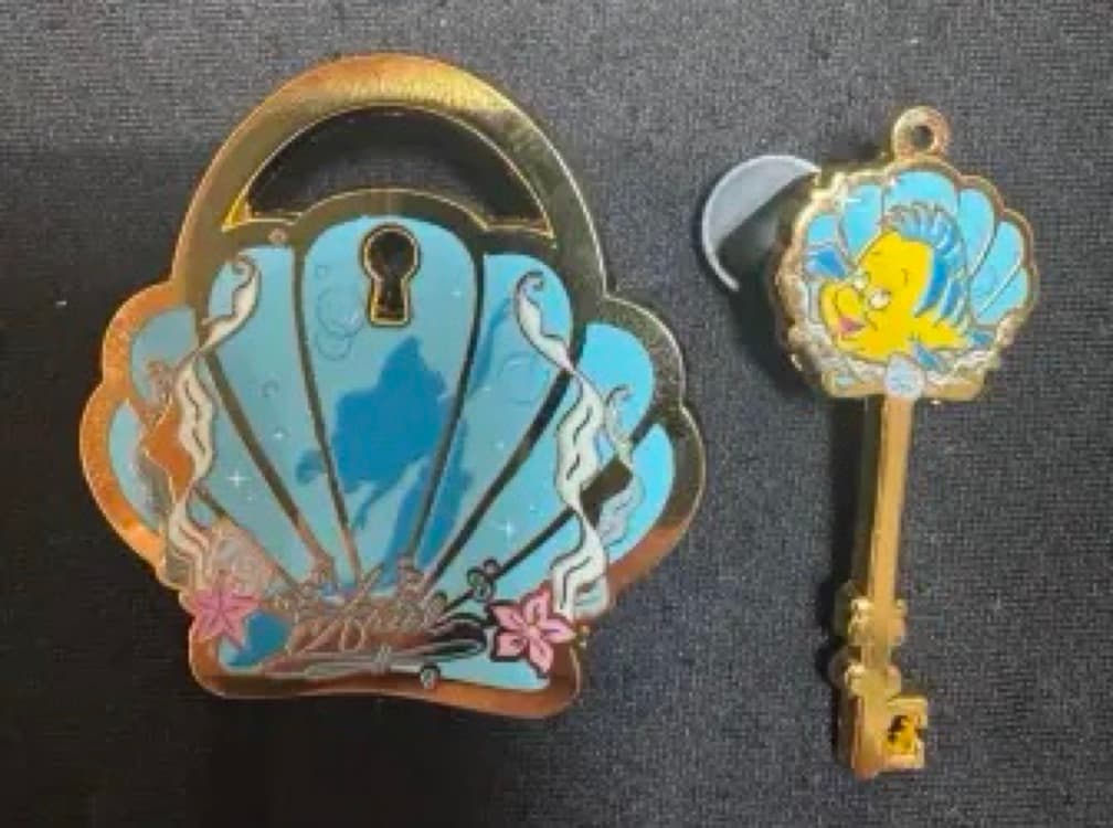 Ariel and Flounder Lock and Key Pin Set - The Little Mermaid front
