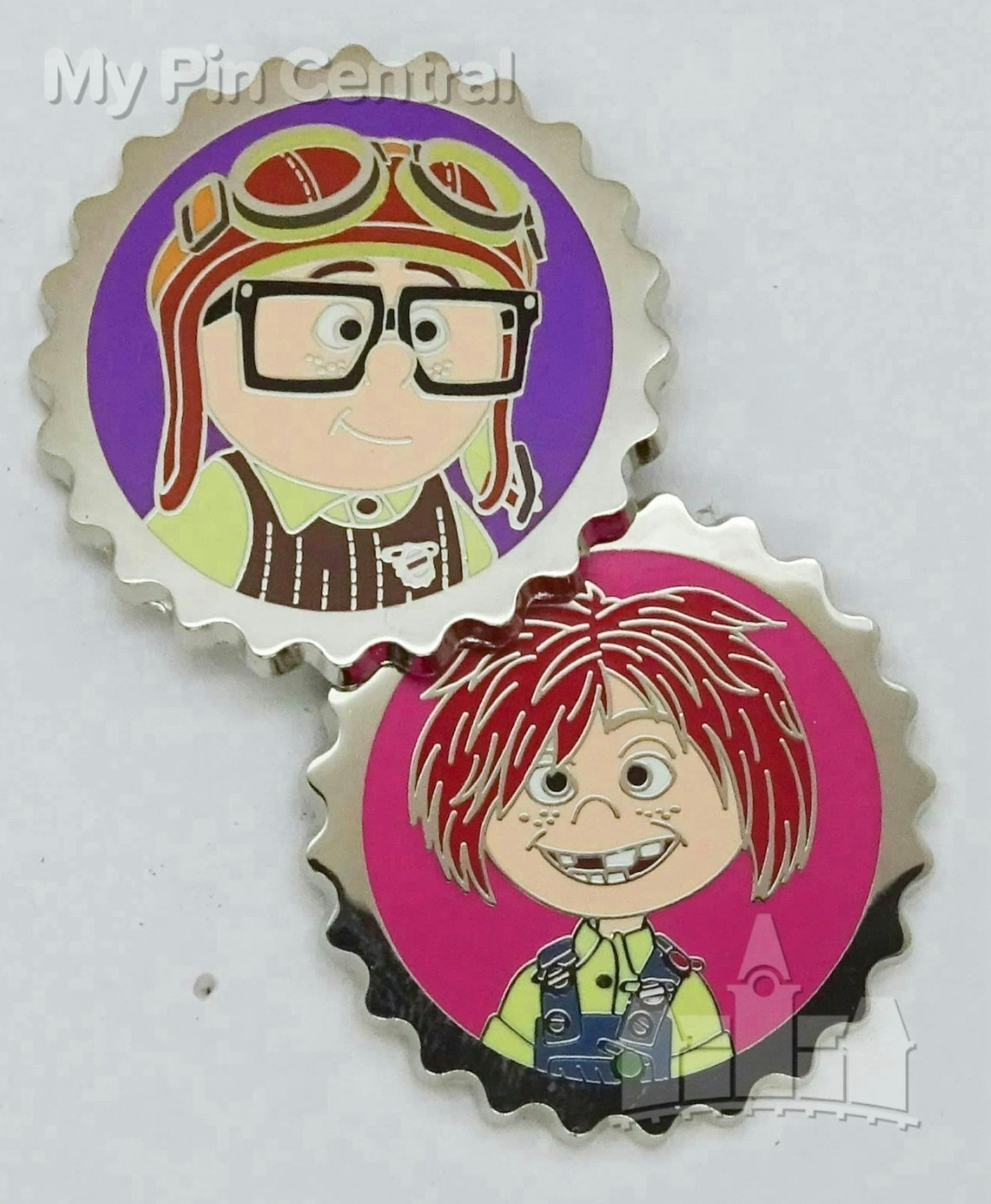 Carl and Ellie as Kids Bottle Caps Pin Set front