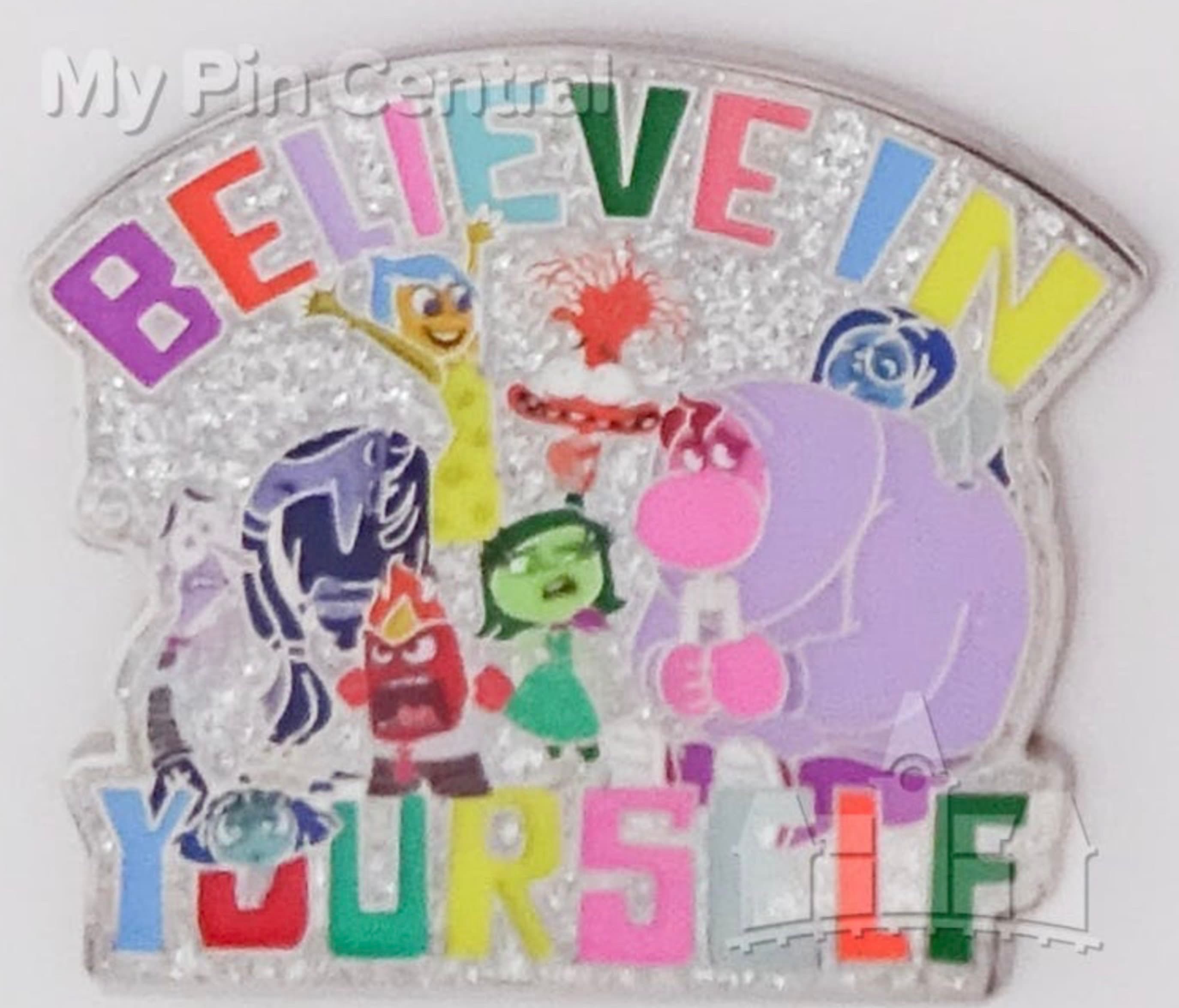 Inside Out Believe In Yourself with Bing Bong Glitter Pin front