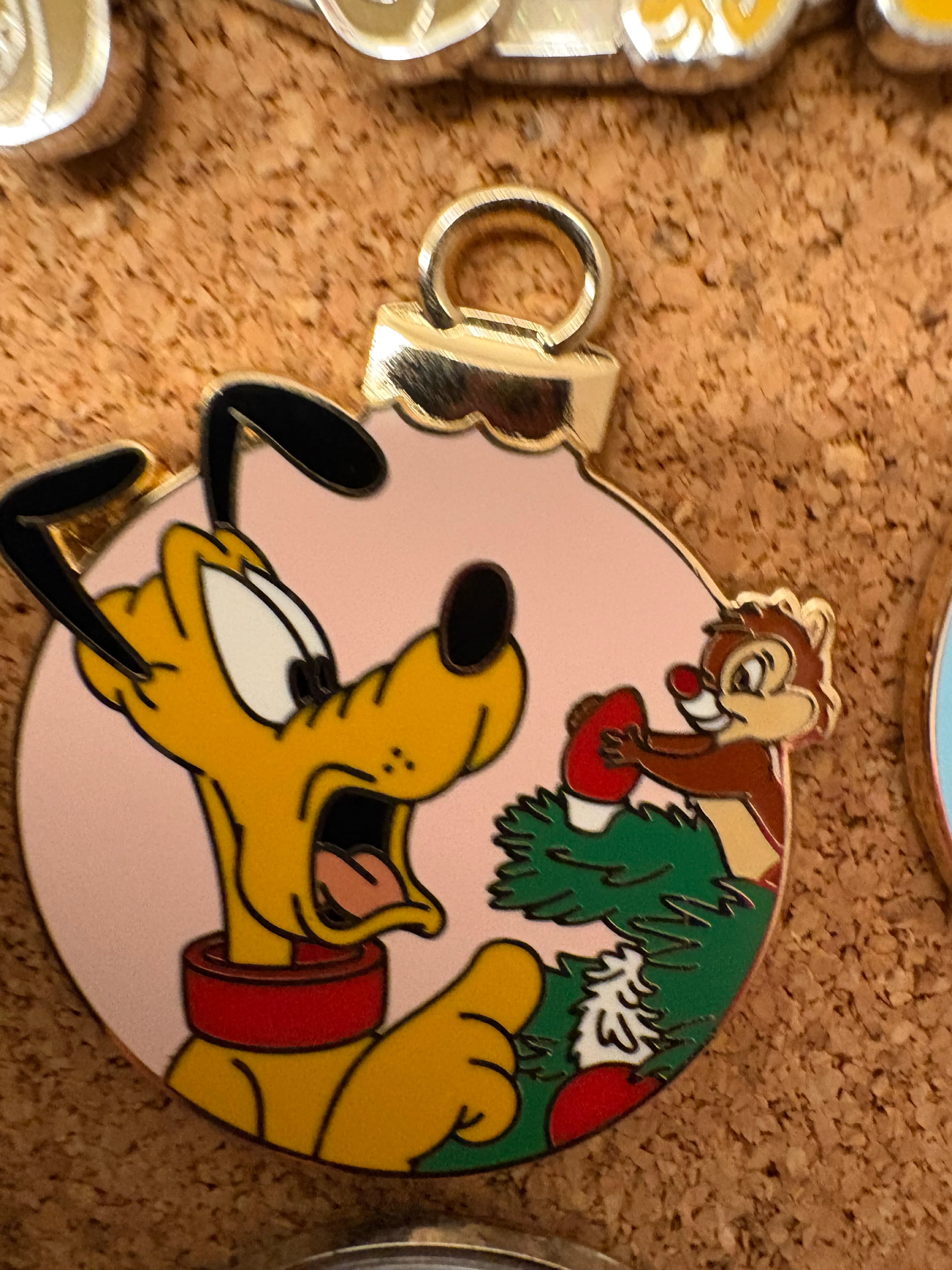 Pluto and Chip Decorating Christmas Tree Ornament Pin front