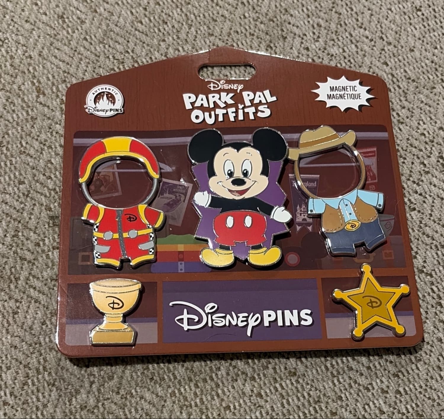Mickey Mouse Park Pal Outfits Magnetic Racer & Sheriff Pin Set front