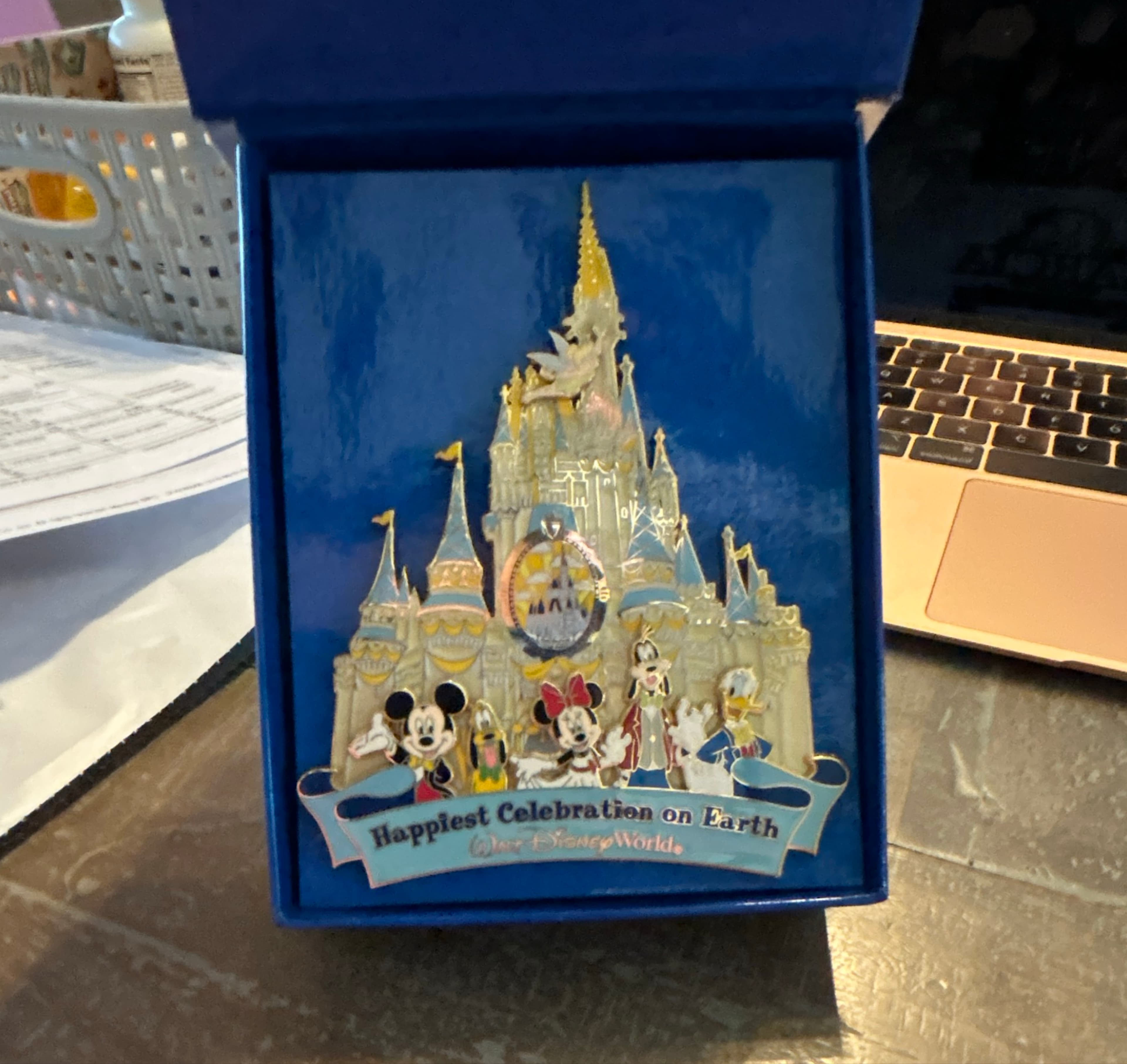 Cinderella Castle Super Jumbo Pin - Happiest Celebration on Earth with Fab 5 and Tinker Bell front