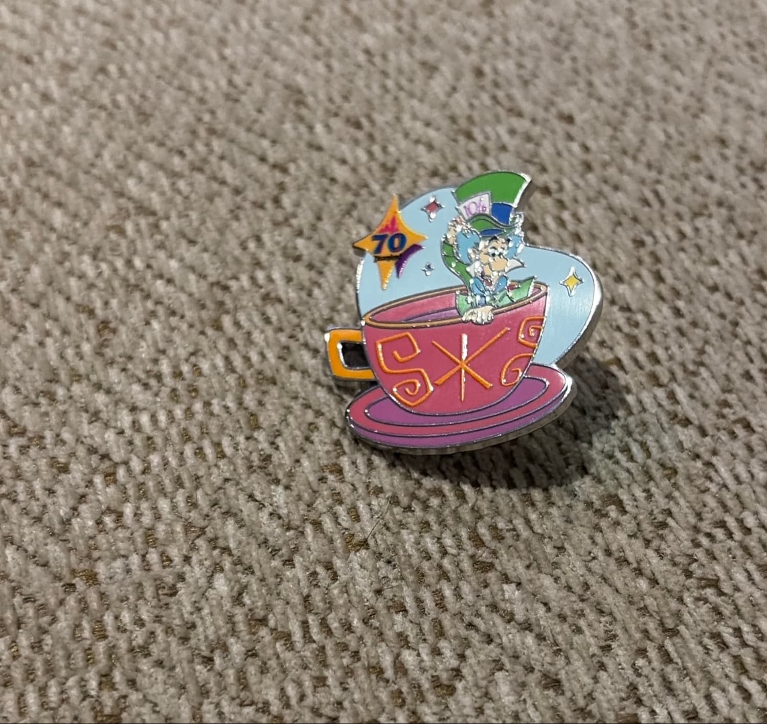 Disneyland 70th Anniversary Mystery Pin - Mad Hatter in Teacup front