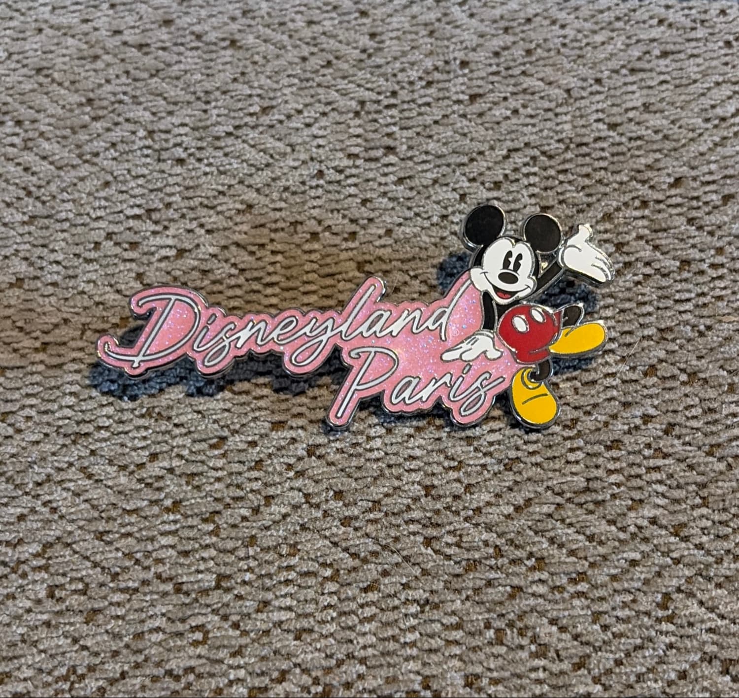 Disneyland Paris Pink Glitter Signature Mickey Mouse Pin front