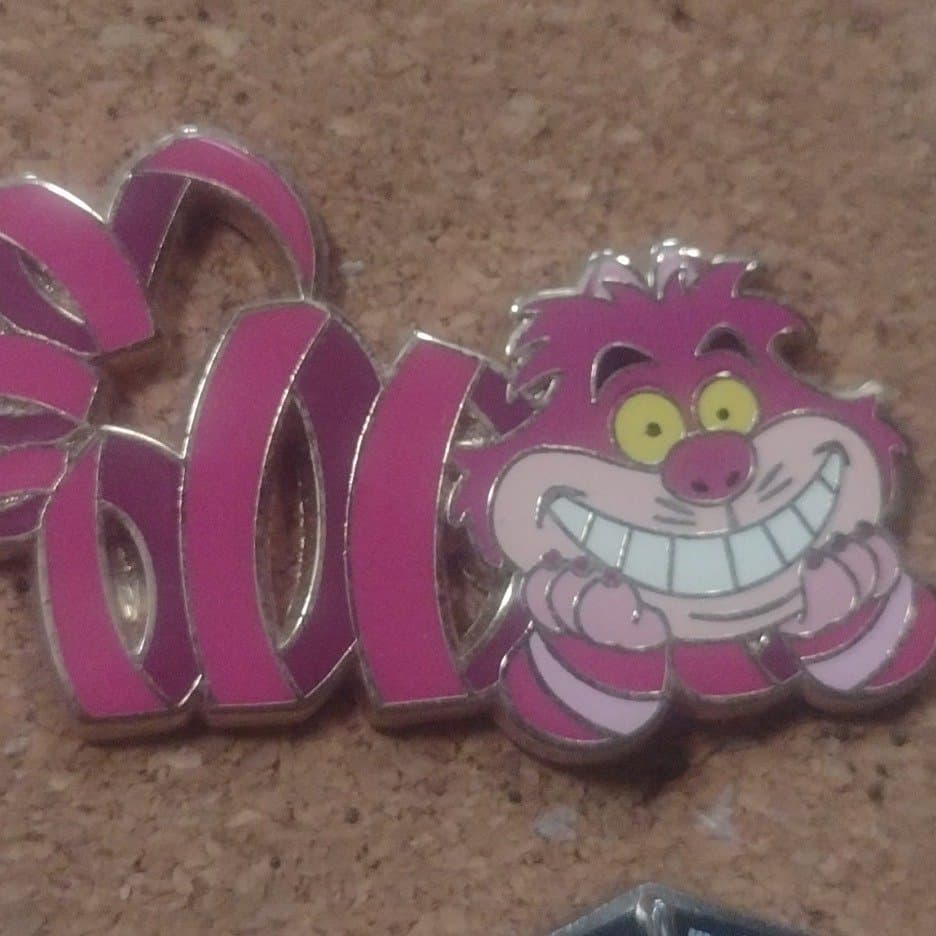 Cheshire Cat Pink Ribbon Collectible Trading Pin - Alice in Wonderland front