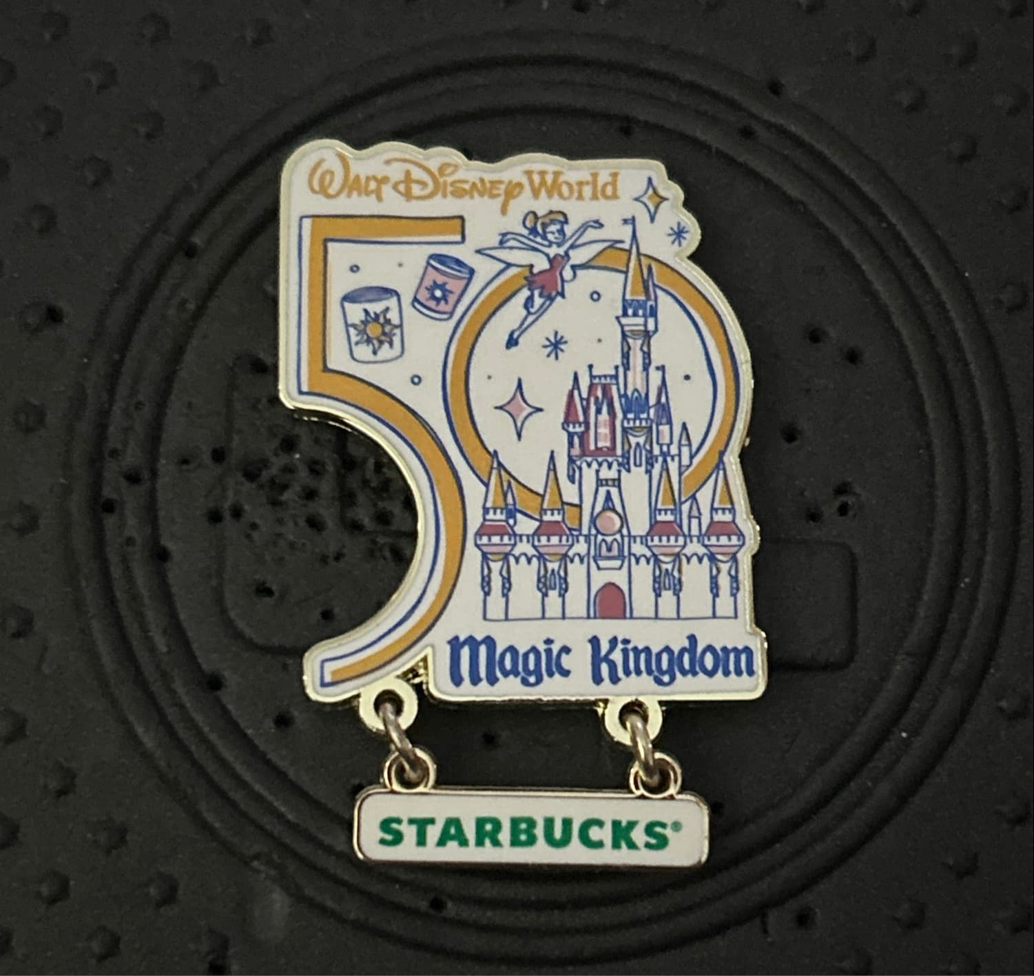 Walt Disney World 50th Anniversary Magic Kingdom Starbucks Dangle Pin front