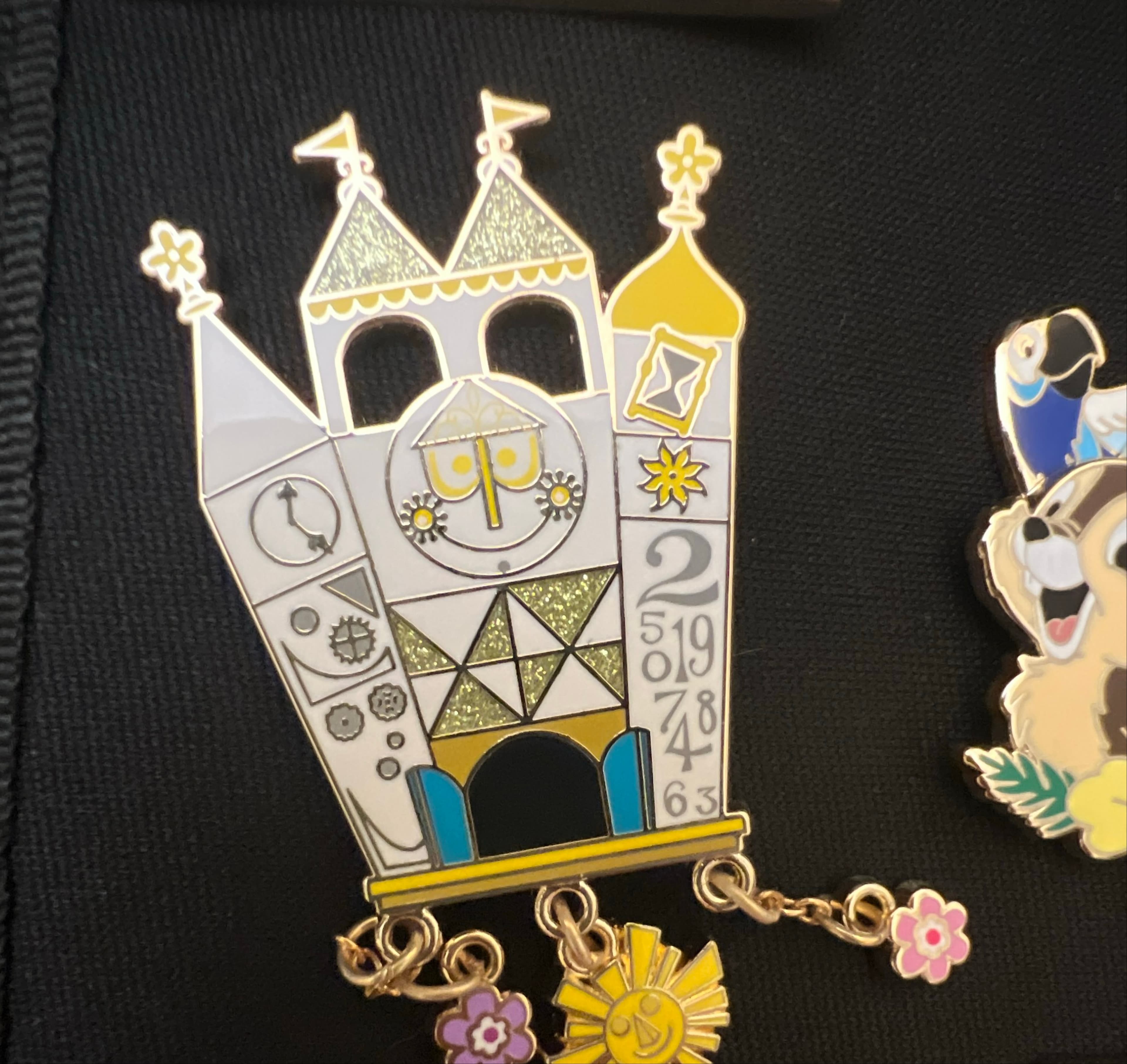 It's a Small World 55th Anniversary Clock Tower Dangle Pin front