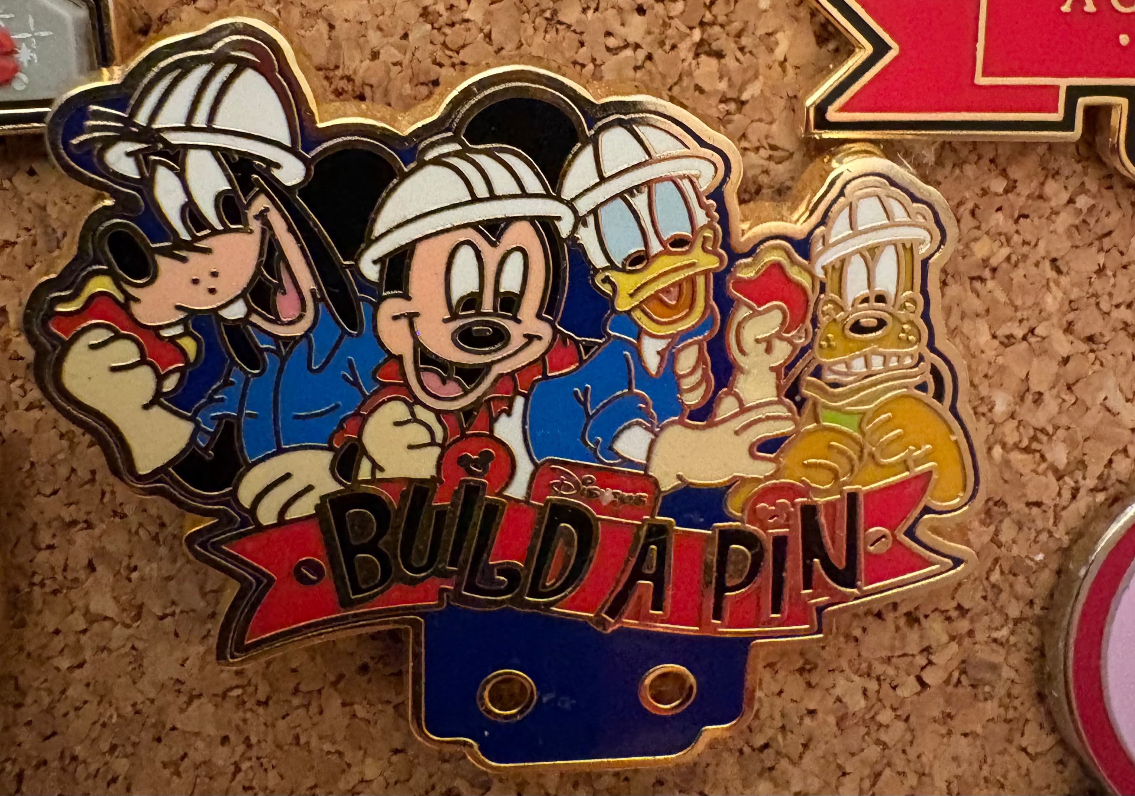 Mickey, Goofy, Donald, Pluto Build-A-Pin Base - Construction Theme