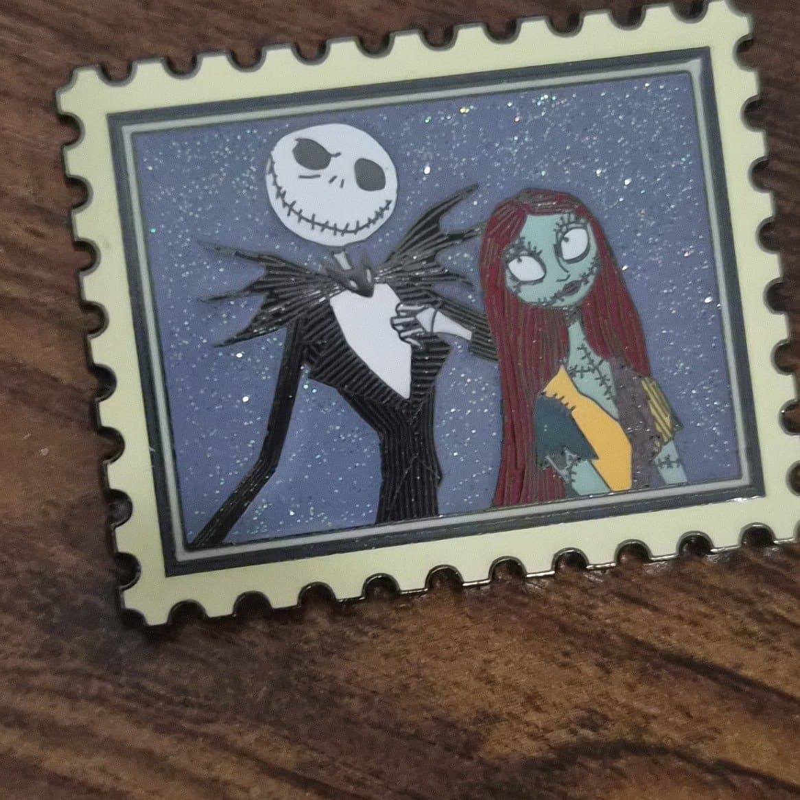 The Nightmare Before Christmas Jack & Sally Character Stamp Pin front