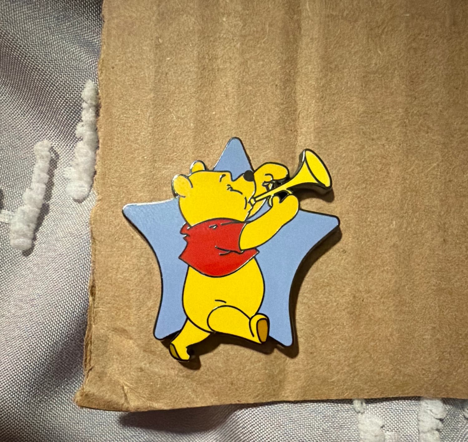 Winnie the Pooh Playing Trumpet Blue Star Figpin Mini Series 1 Disney Pin front