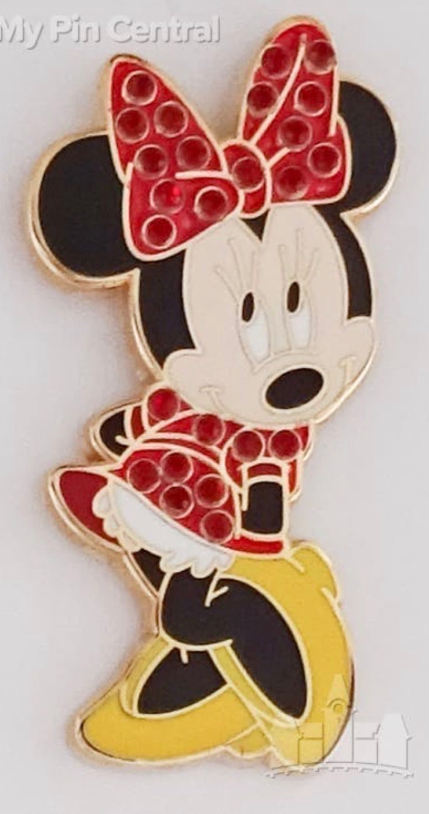 Minnie Mouse With Red Rhinestone Jeweled Dress & Bow Pin front
