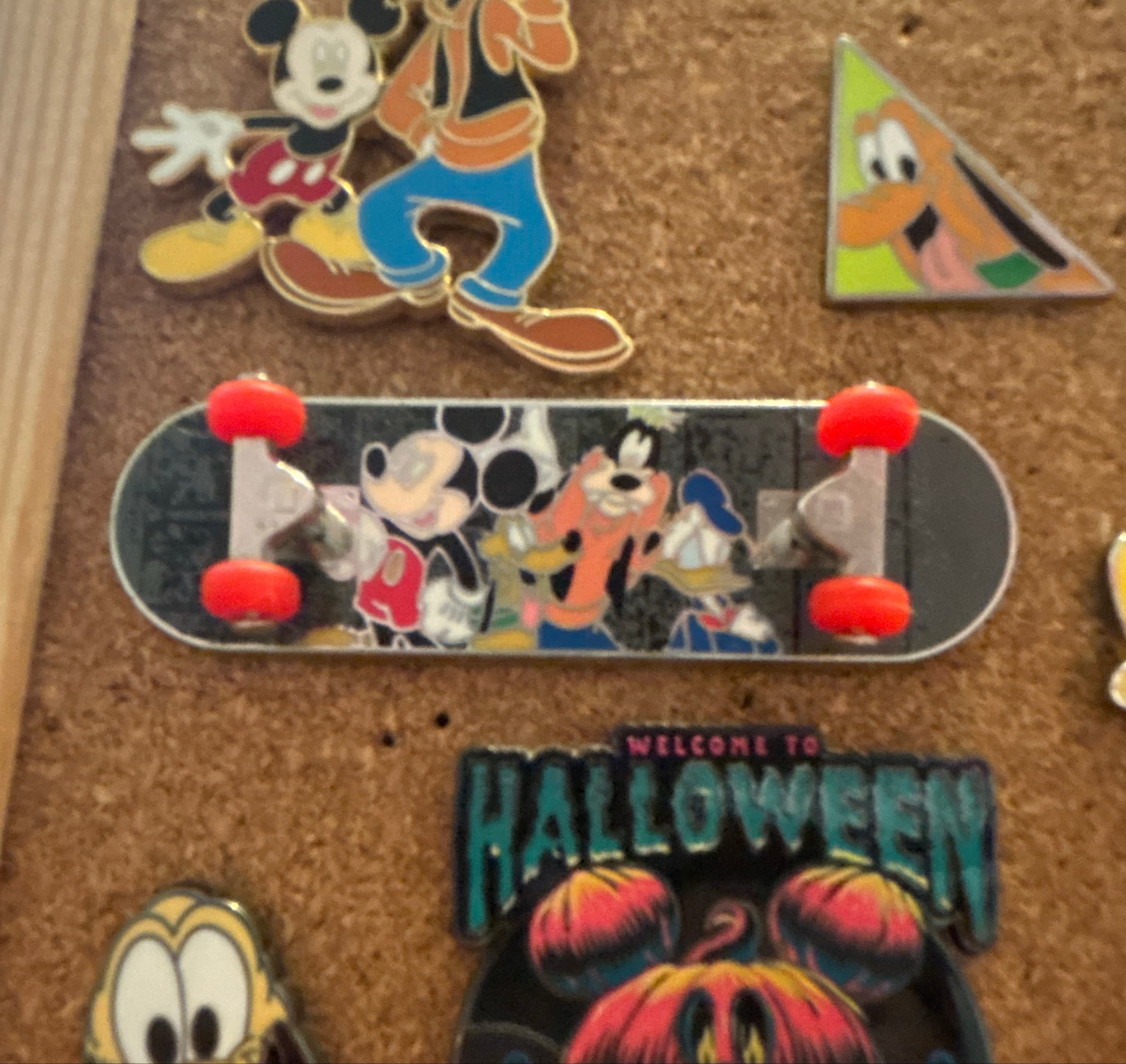 Mickey, Donald, and Goofy Skateboard Pin front