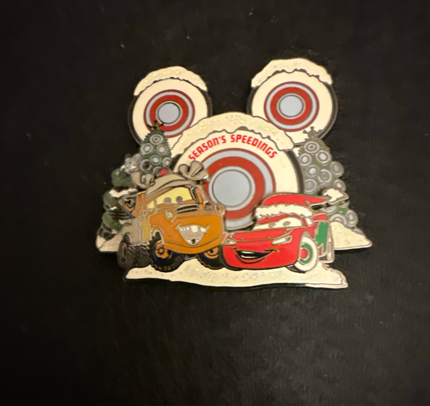 Cars Season's Speedings Mater & Lightning McQueen Holiday Pin front