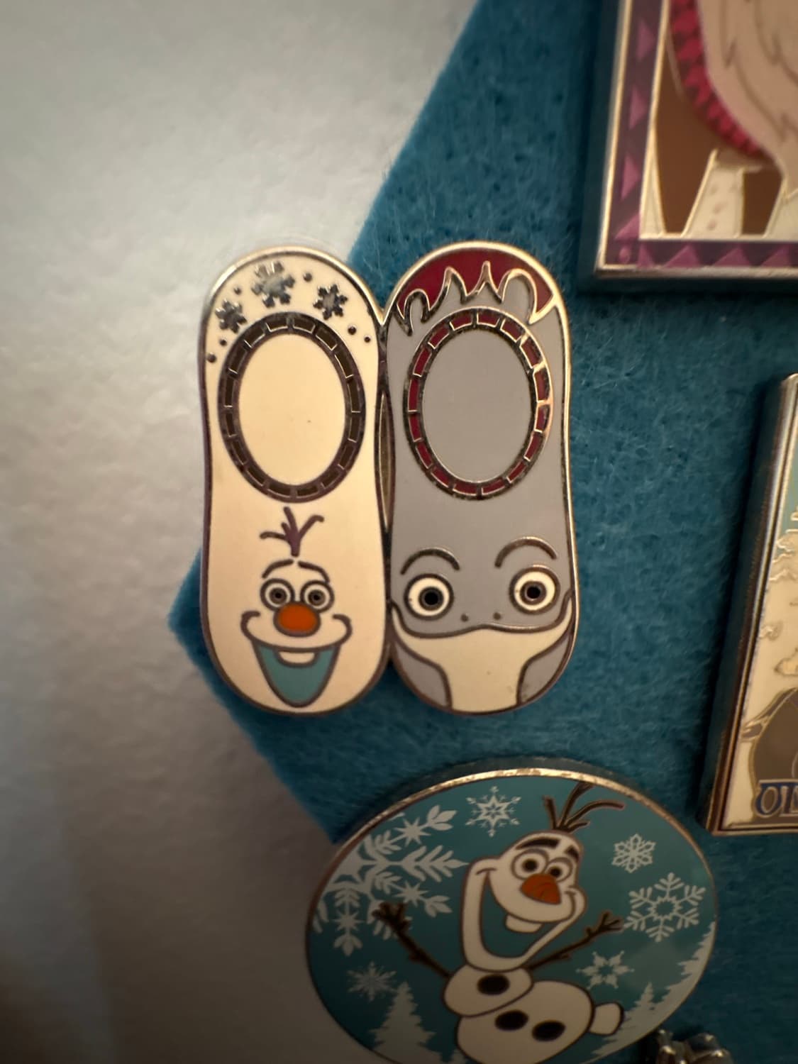 Olaf & Sven Character Socks Pin Set, Olaf Frozen 10th Anniversary Snowflake Pin front
