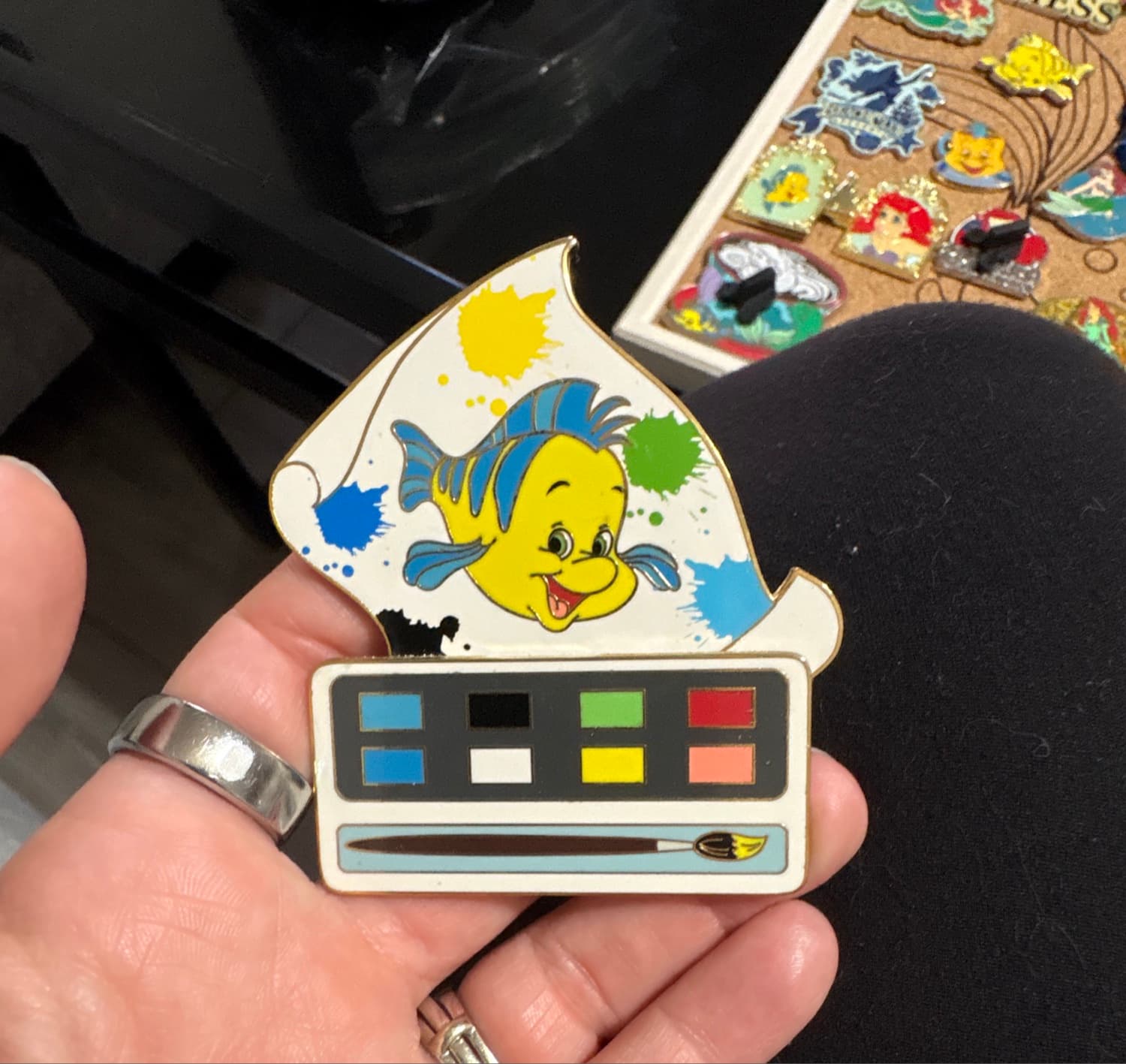 Flounder Little Mermaid Paint Palette Pin front