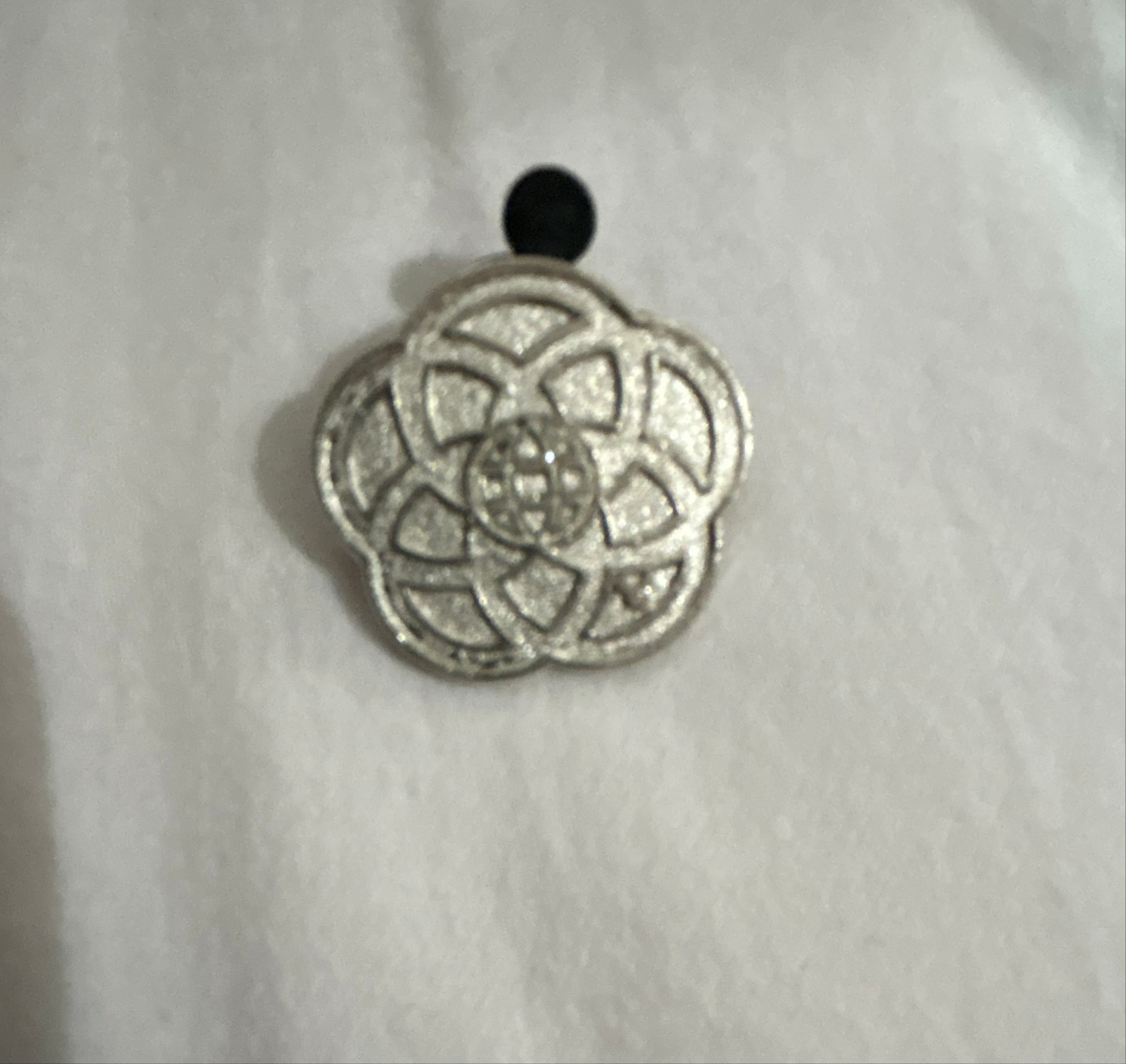 Unidentified Silver Camellia Style Floral Pin with Interlocking Center front