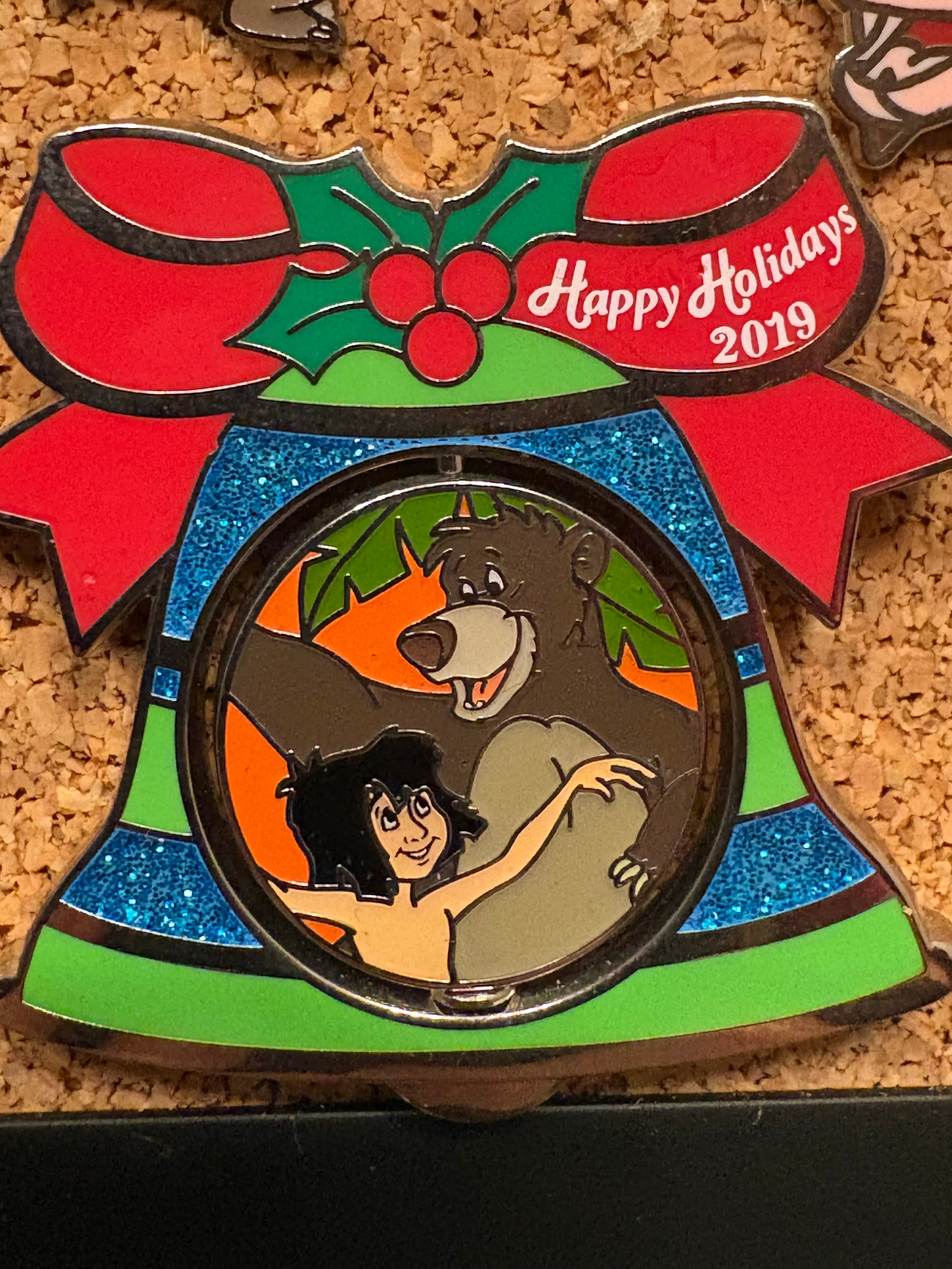 Mowgli & Baloo Happy Holidays 2019 Pop Century Resort Spinner Pin front