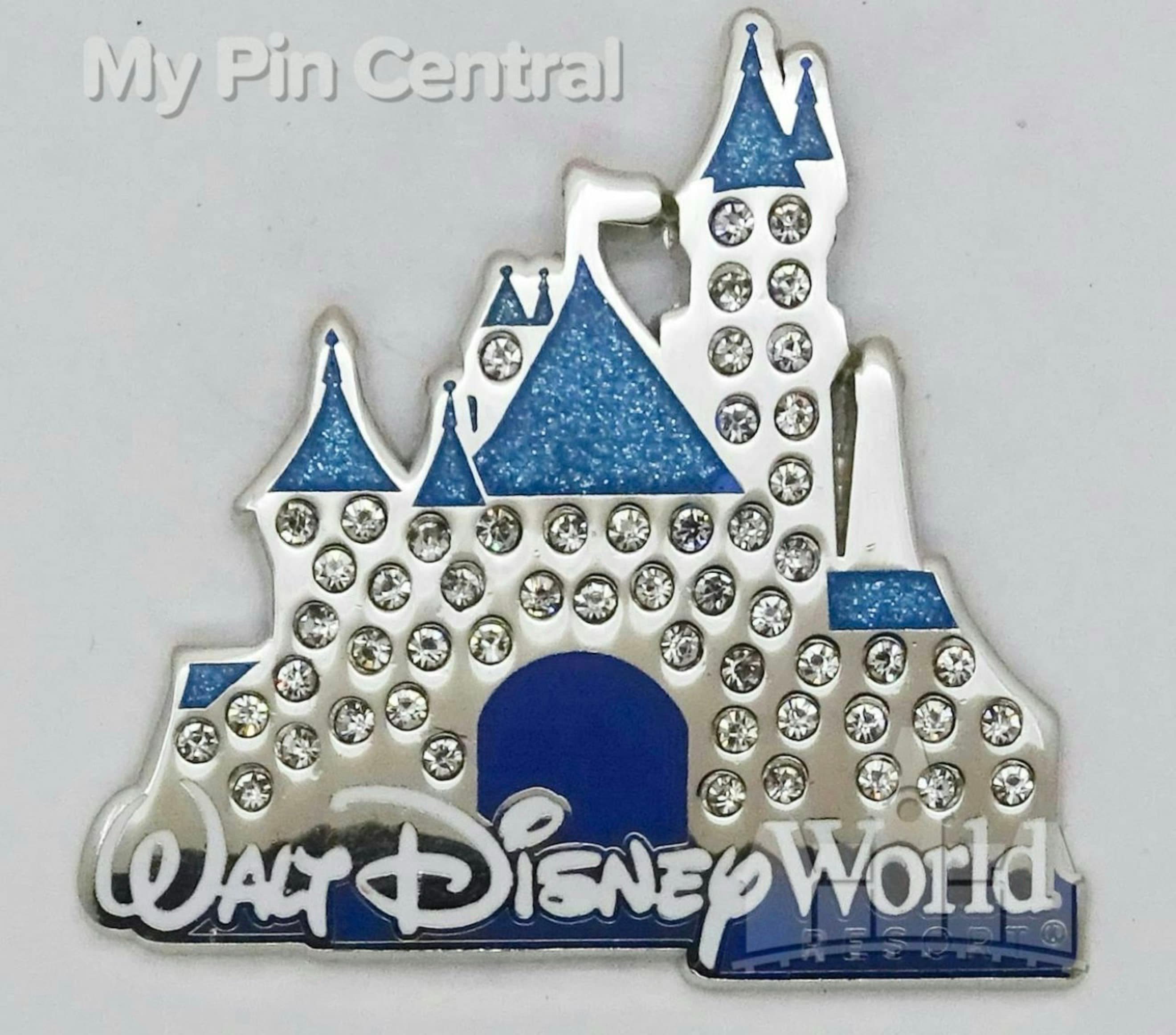 Cinderella Castle Walt Disney World Blue Sparkle Rhinestone Pin front