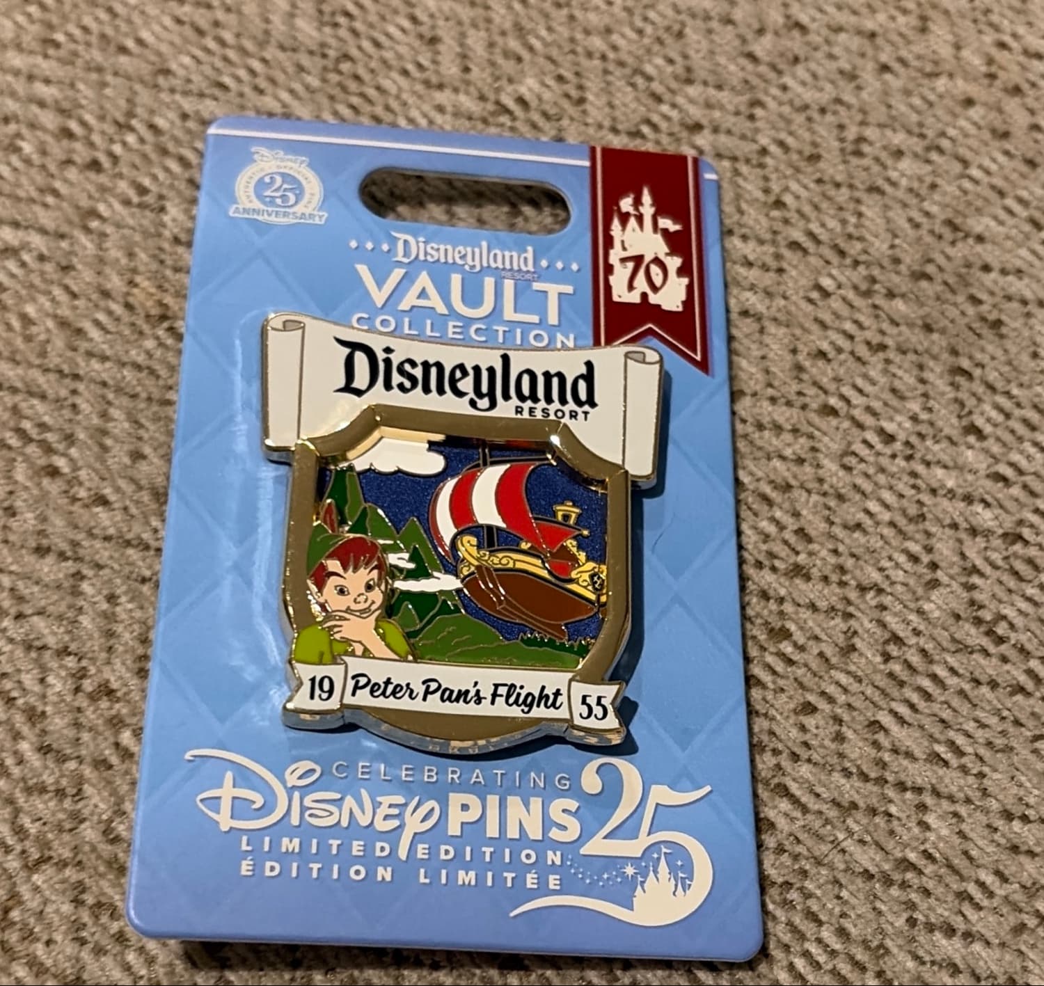 Disneyland Vault Collection Peter Pan's Flight 70th Anniversary Limited Edition Pin front