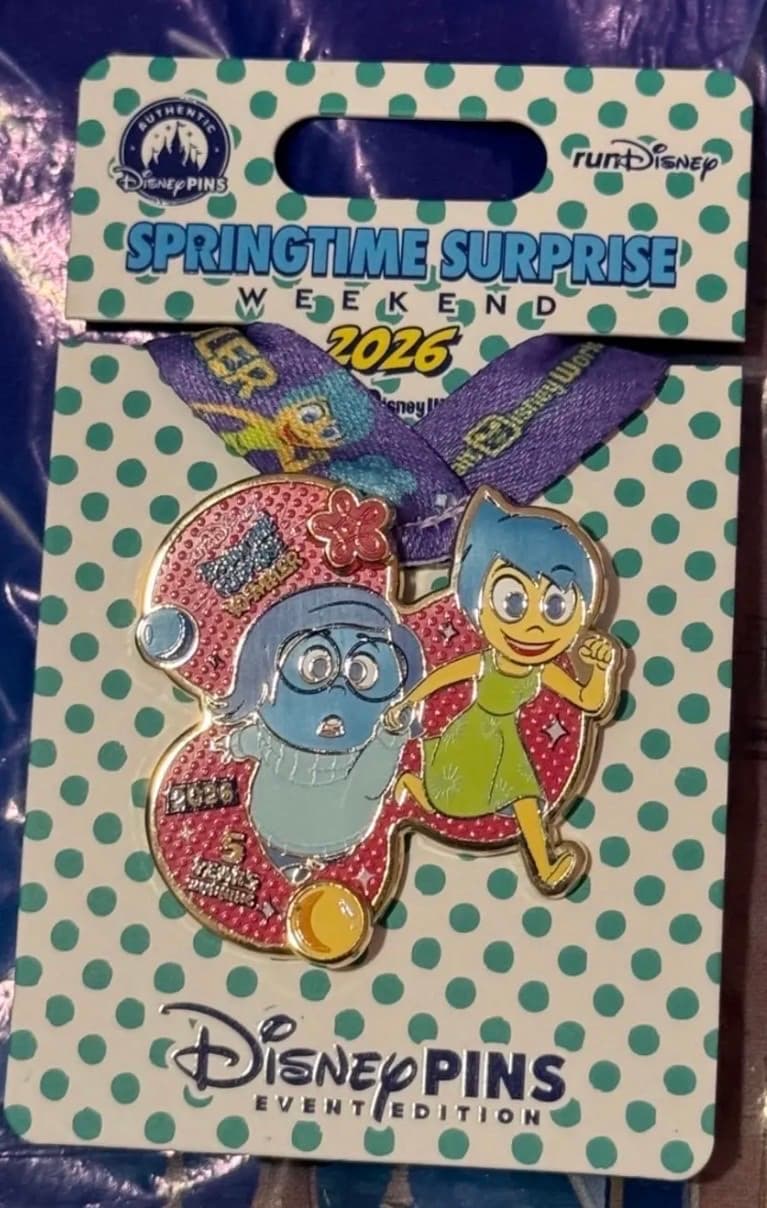 runDisney Springtime Surprise Weekend 2026 10-Miler Joy and Sadness Event Pin front