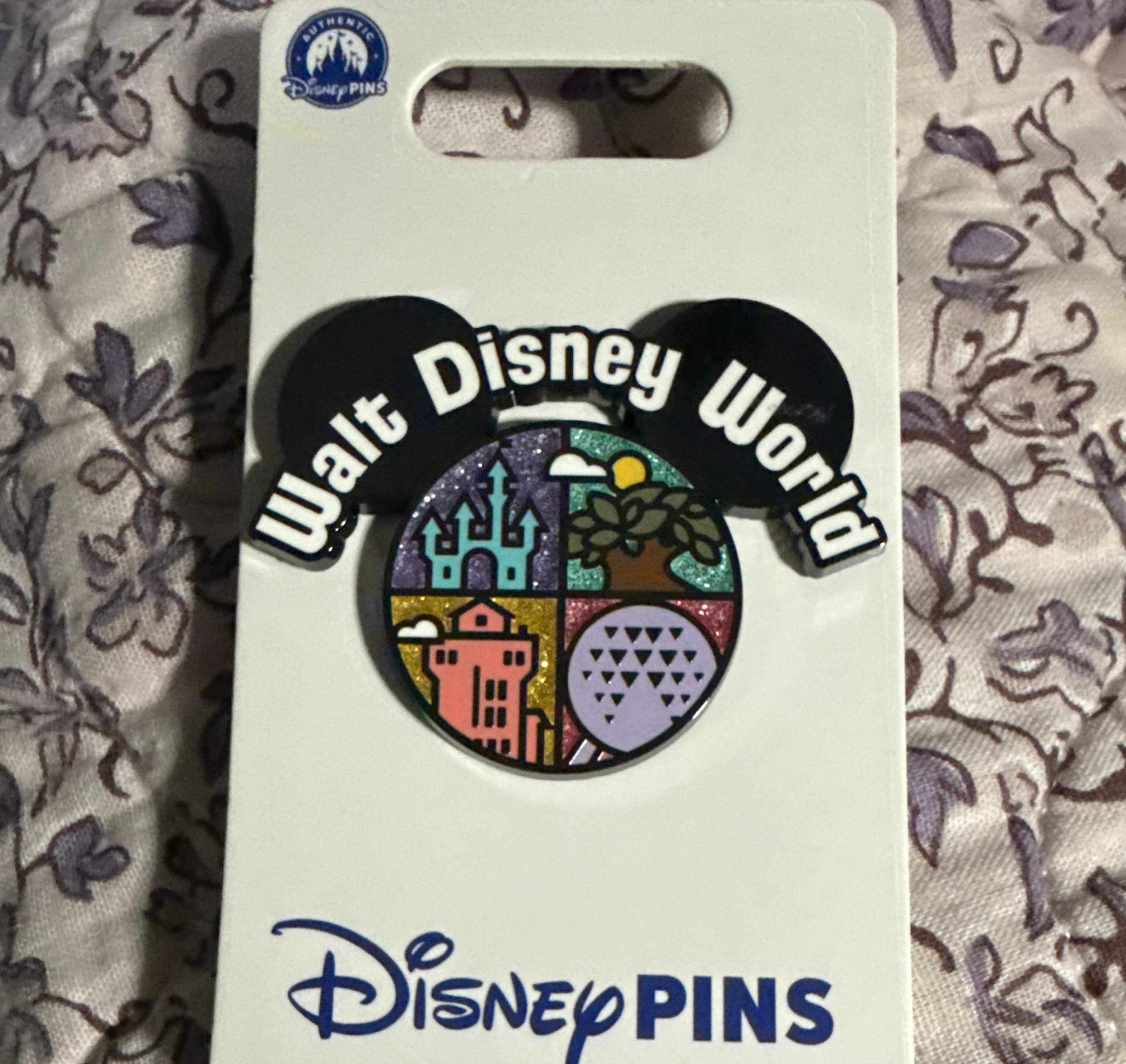 Walt Disney World 4 Park Icons Glitter Mickey Ears Pin front