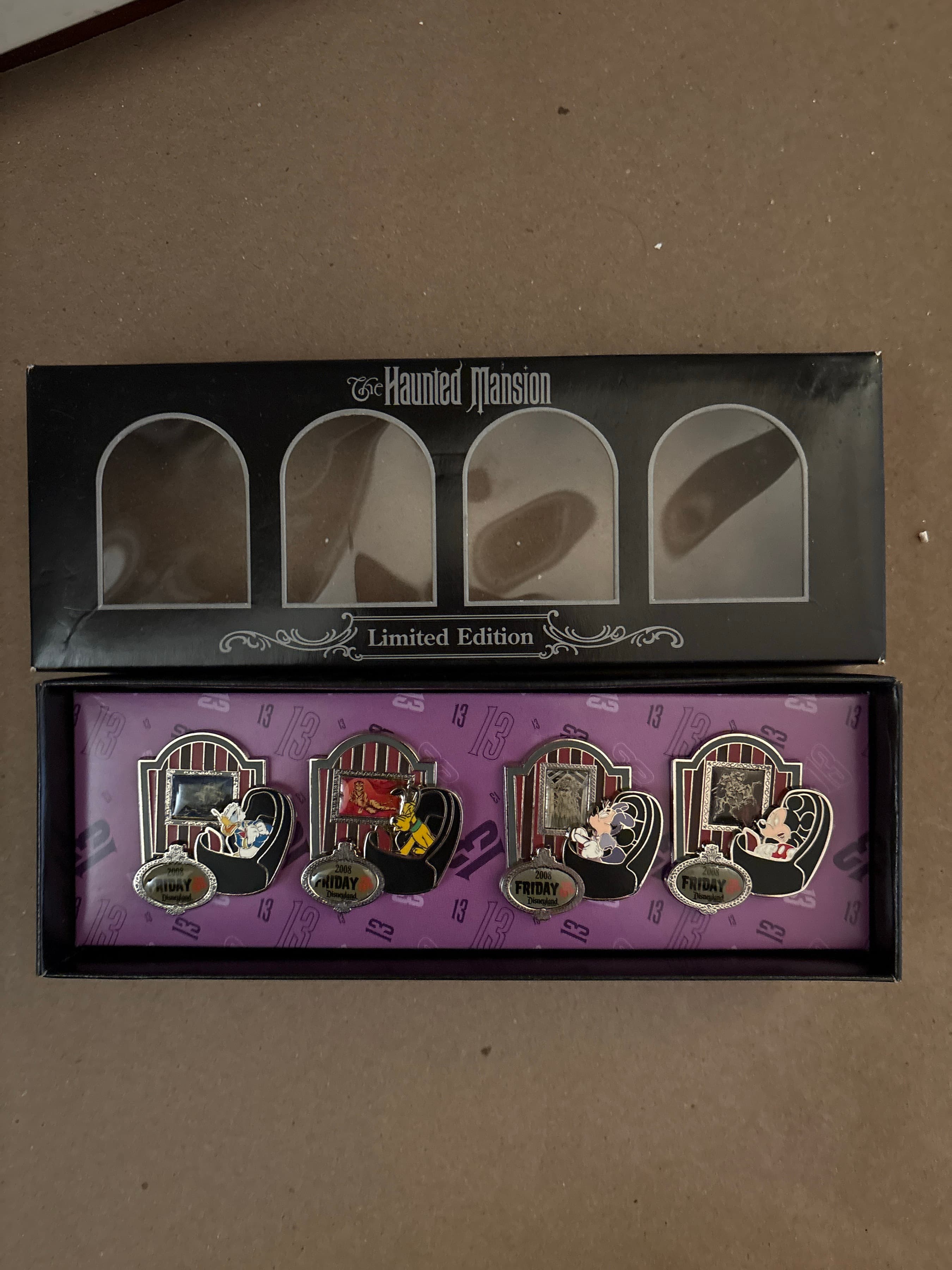 Mickey, Minnie, Donald and Pluto - Haunted Mansion Friday the 13th Doom Buggy Pin Set front
