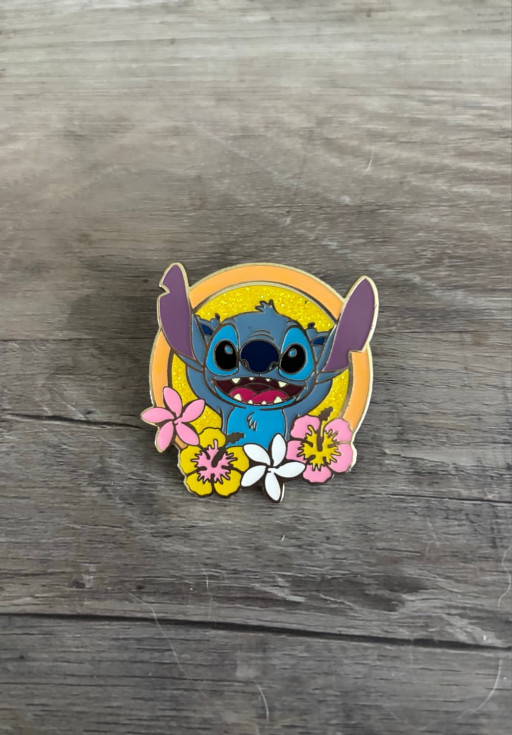 Lilo & Stitch Stitch Floral Frame Glitter Enamel Pin front