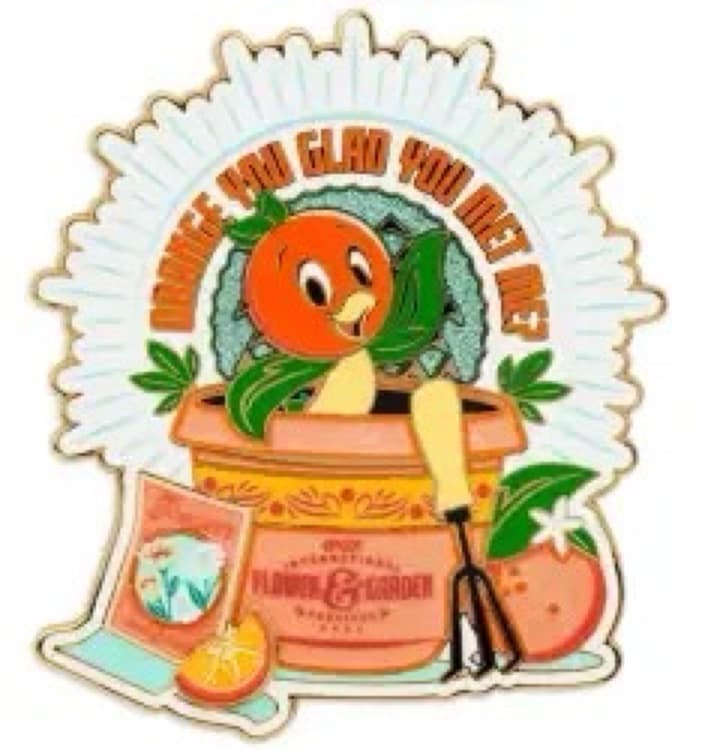 Orange Bird in Flower Pot 'Orange You Glad You Met Me?' Jumbo Pin front