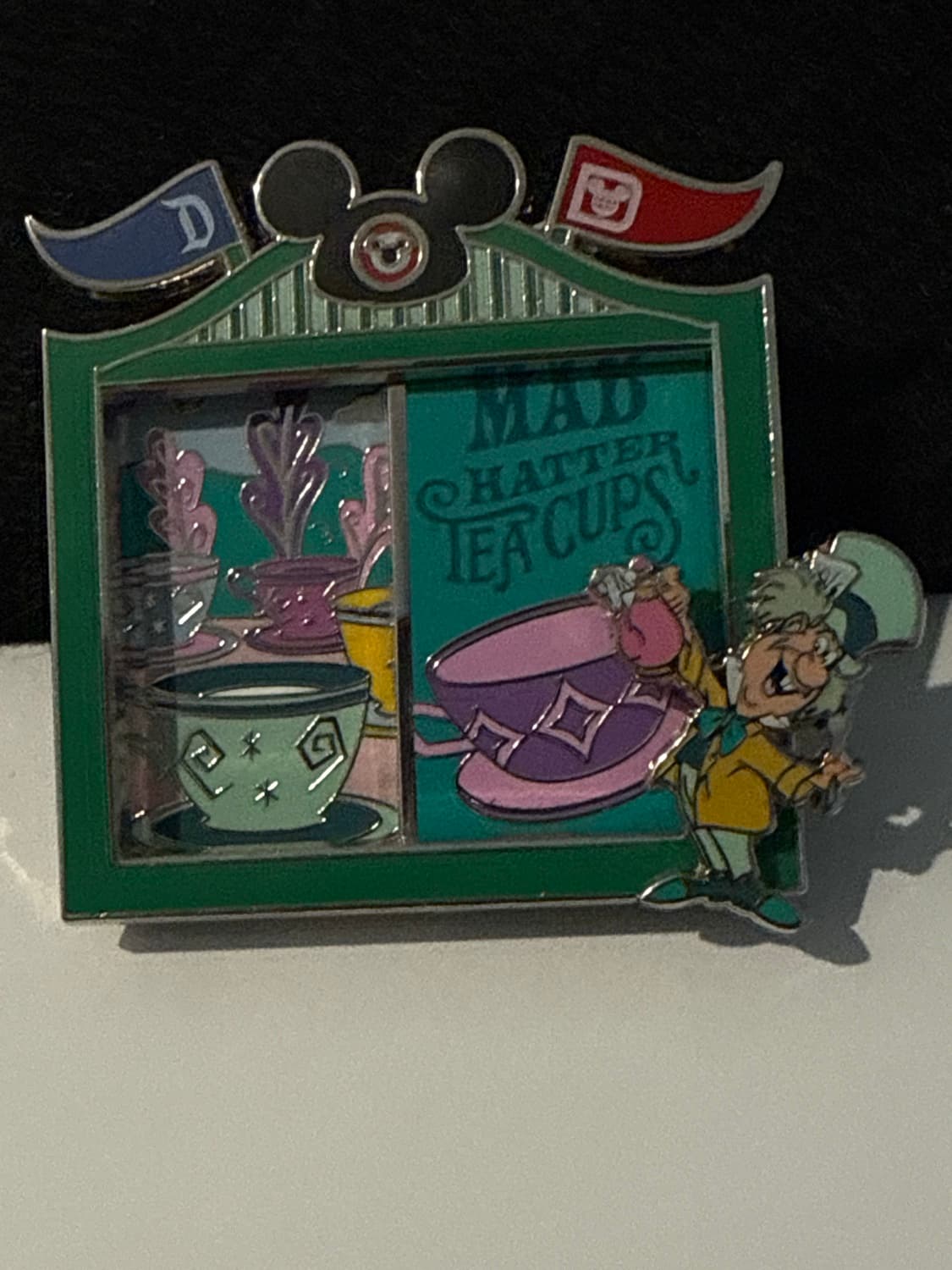 Mad Hatter's Tea Cups Bicoastal Adventures Slider Pin - Disneyland & Walt Disney World front