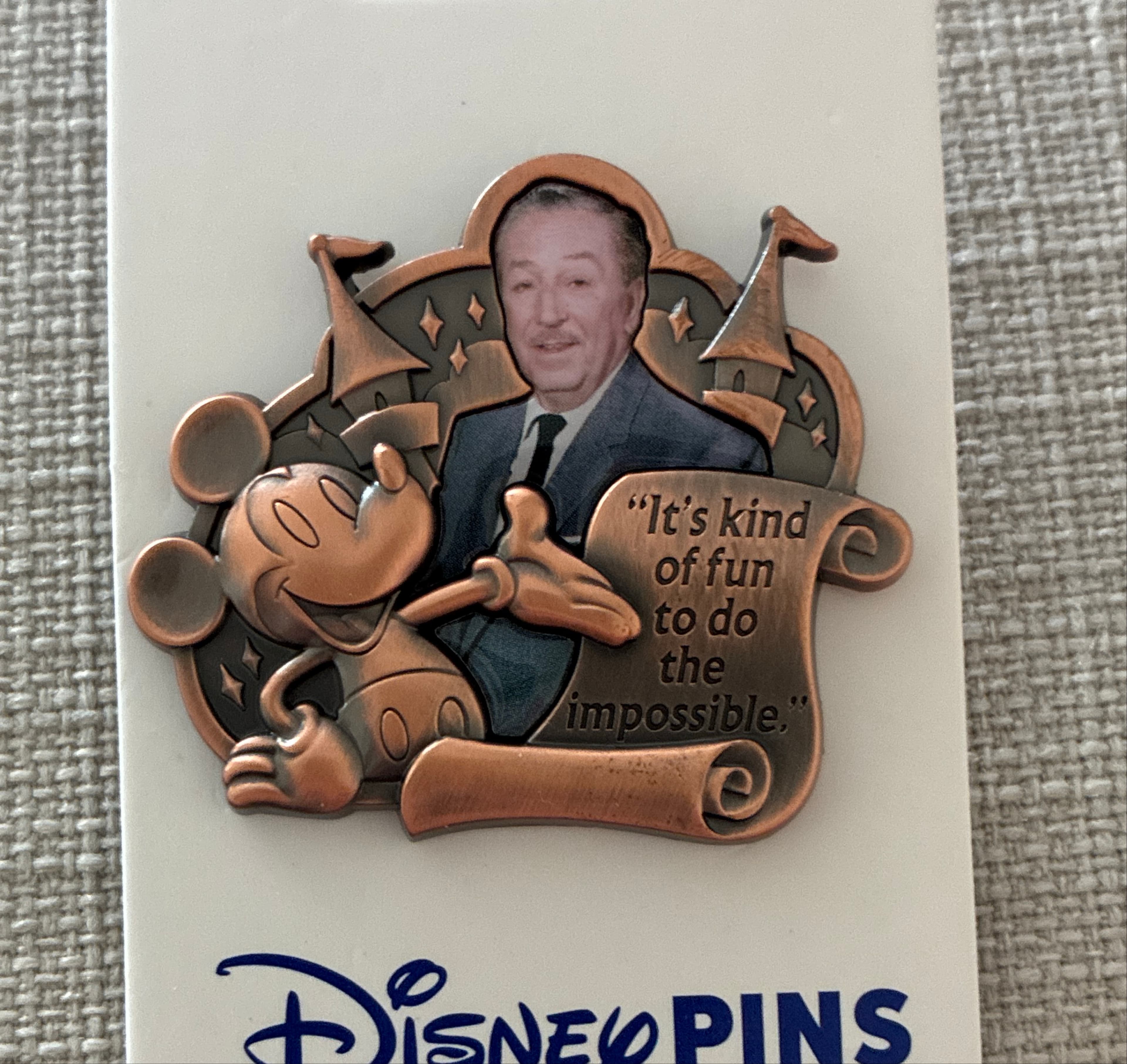 Walt Disney and Mickey Mouse 'It's Kind of Fun to Do the Impossible' Pin front