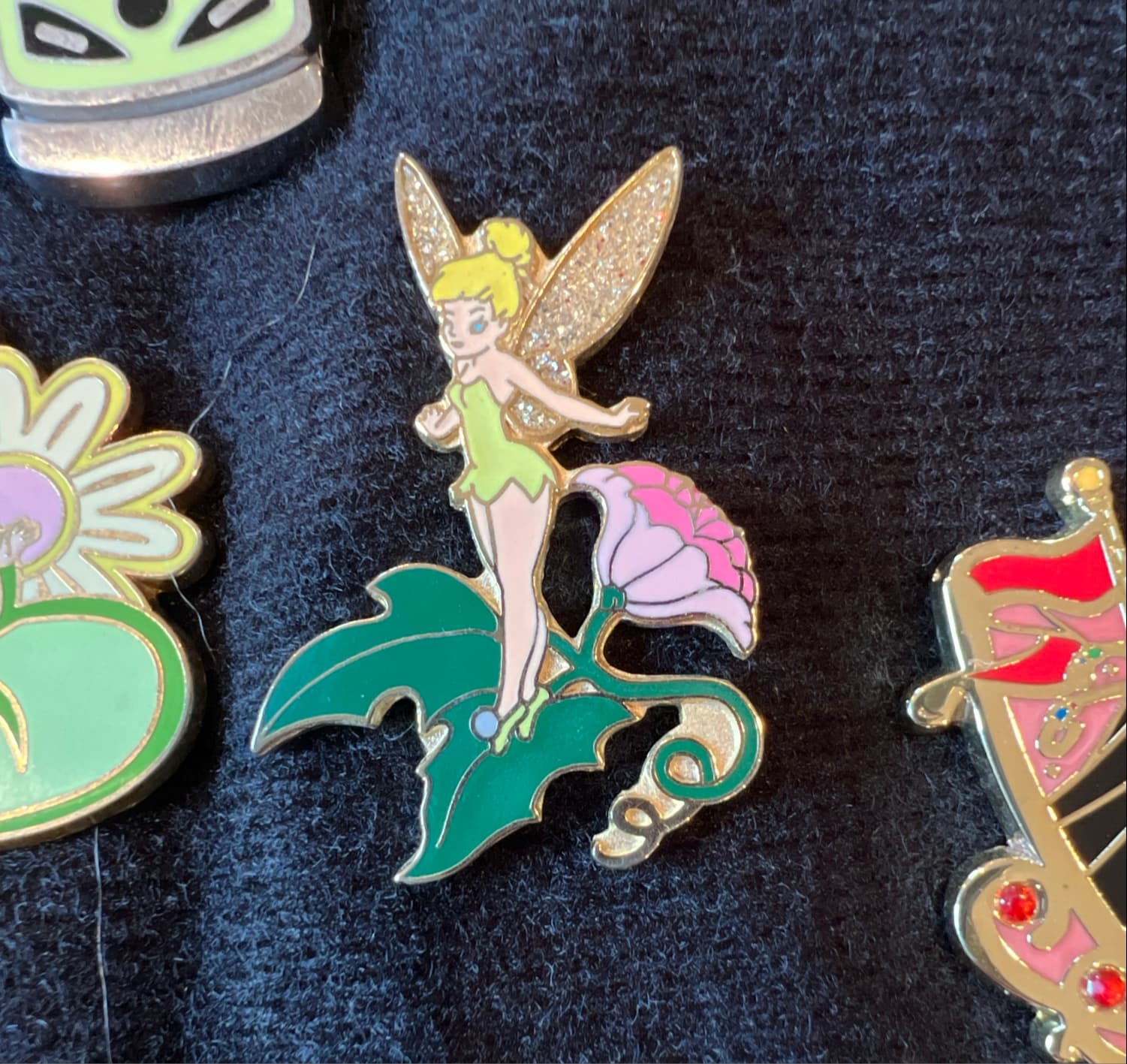 Tinker Bell on Pink Flower Leaf with Glitter Wings front