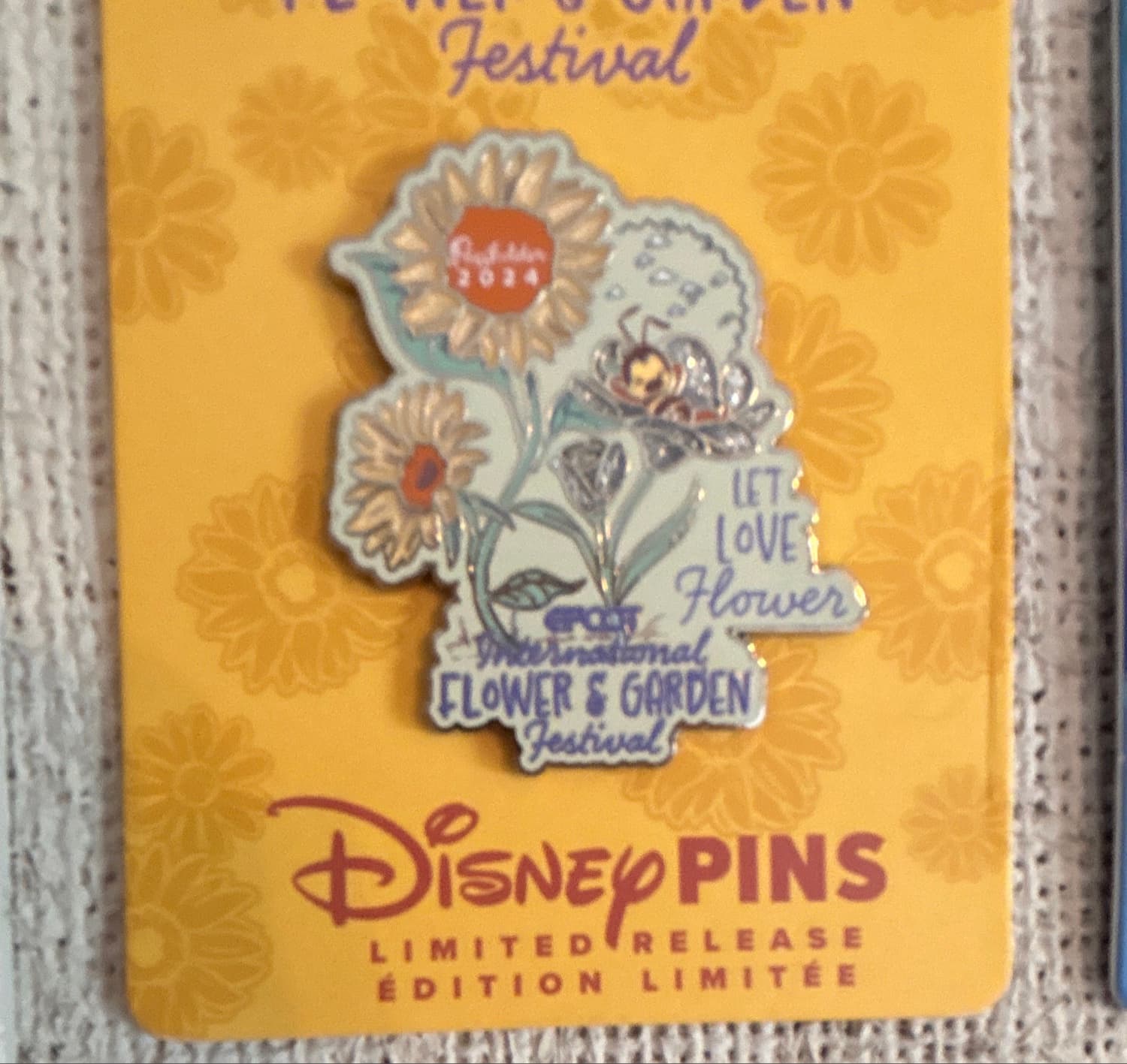 Spike the Bee - Let Love Flower - Passholder Pin - Epcot International Flower & Garden Festival 2024 front