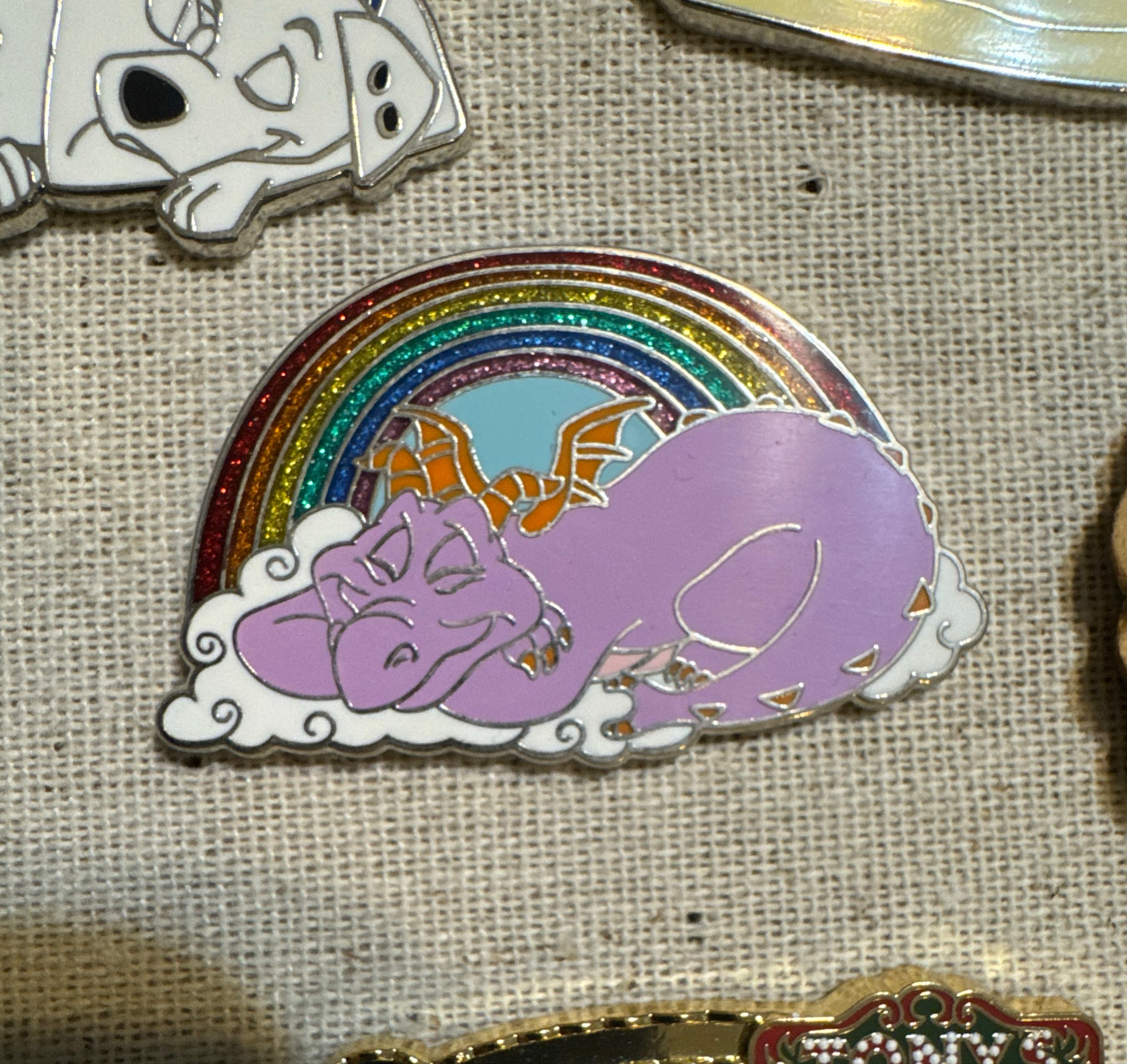 Figment Sleeping with Rainbow Pin front