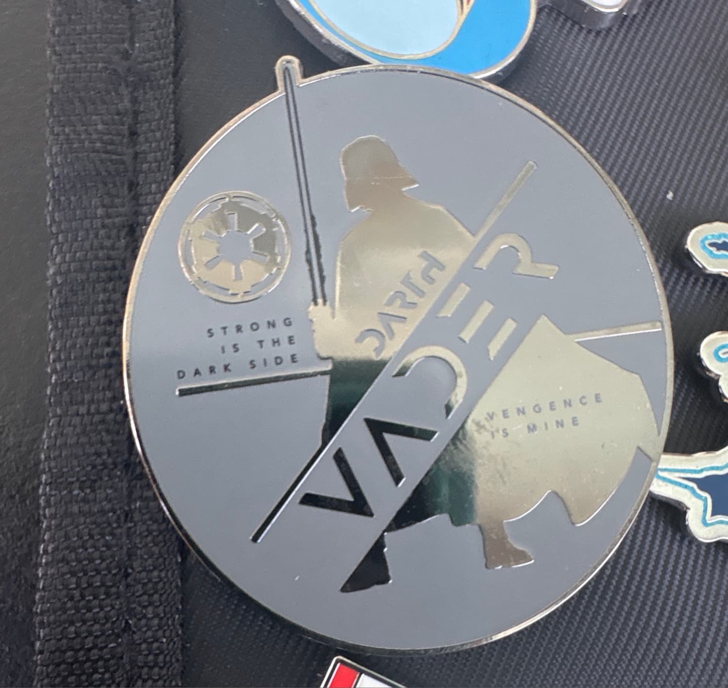 Darth Vader 'Strong is the Dark Side Vengeance is Mine' Silver Pin front