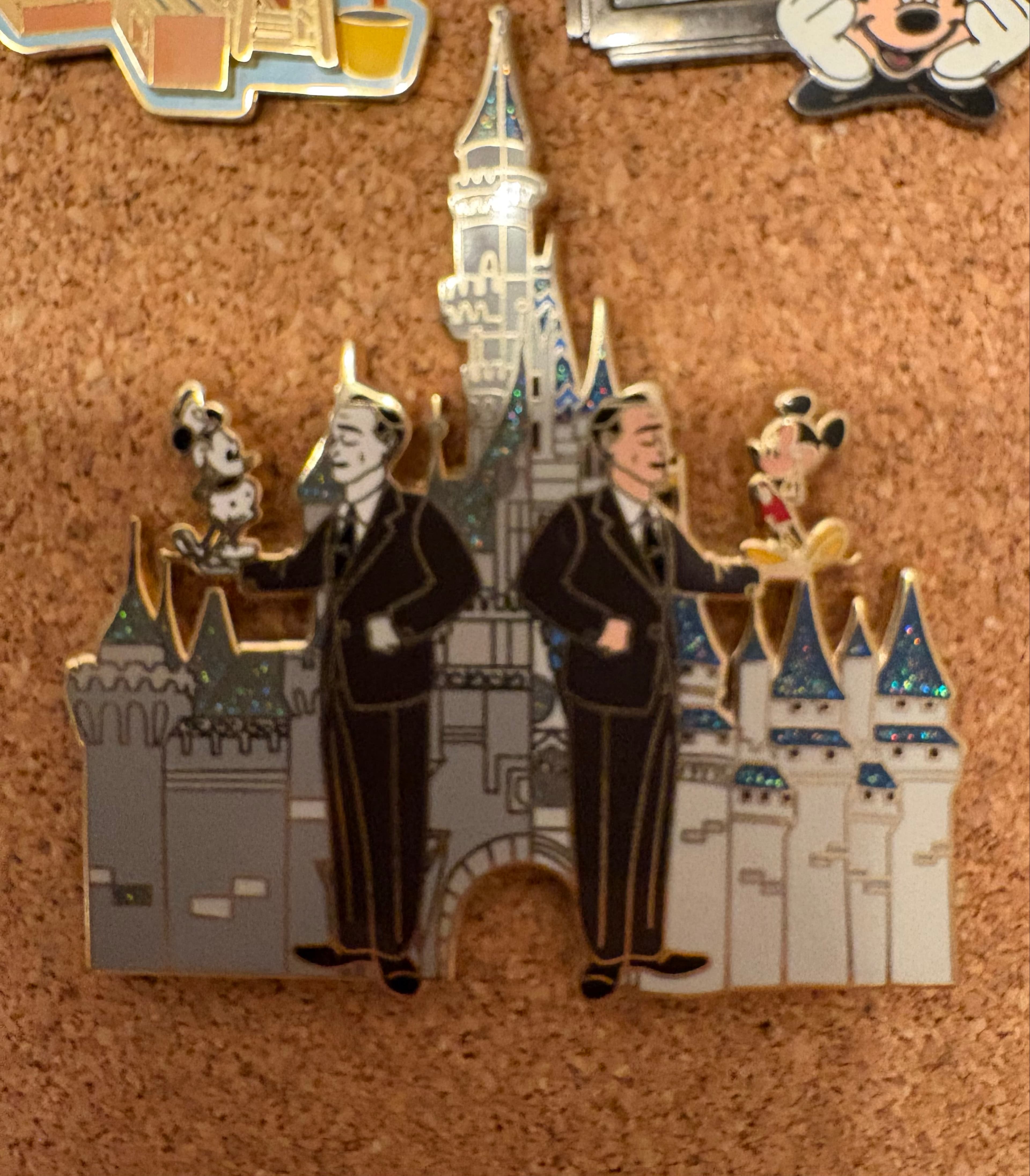 Walt Disney and Mickey Mouse Mirrored Partners Statue Sleeping Beauty Castle fantasy front